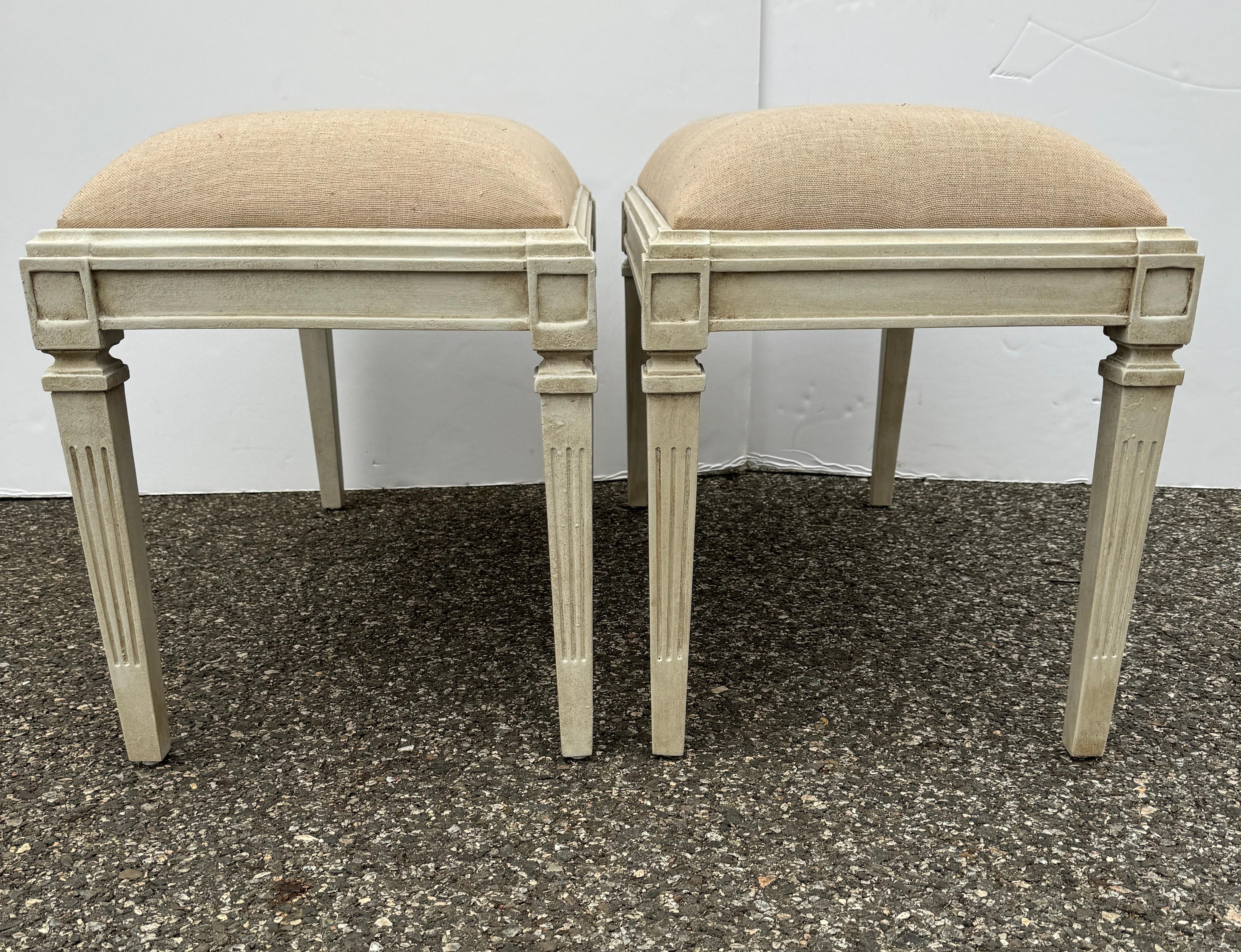 Pair Swedish Gustavian Style Painted Upholstered Benches For Sale 5