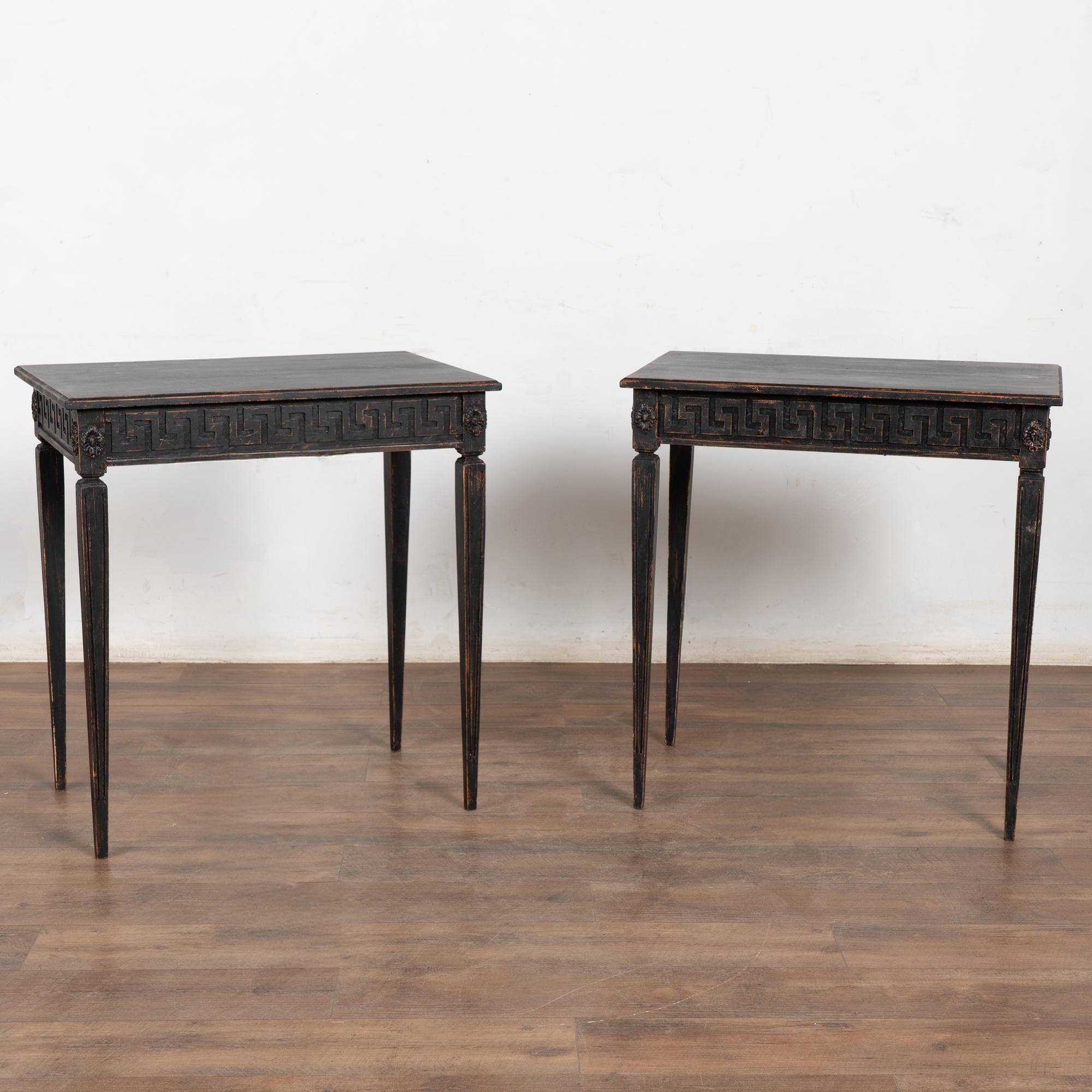 Pair, Swedish Gustavian Style Reproduction Black Side Tables For Sale 8