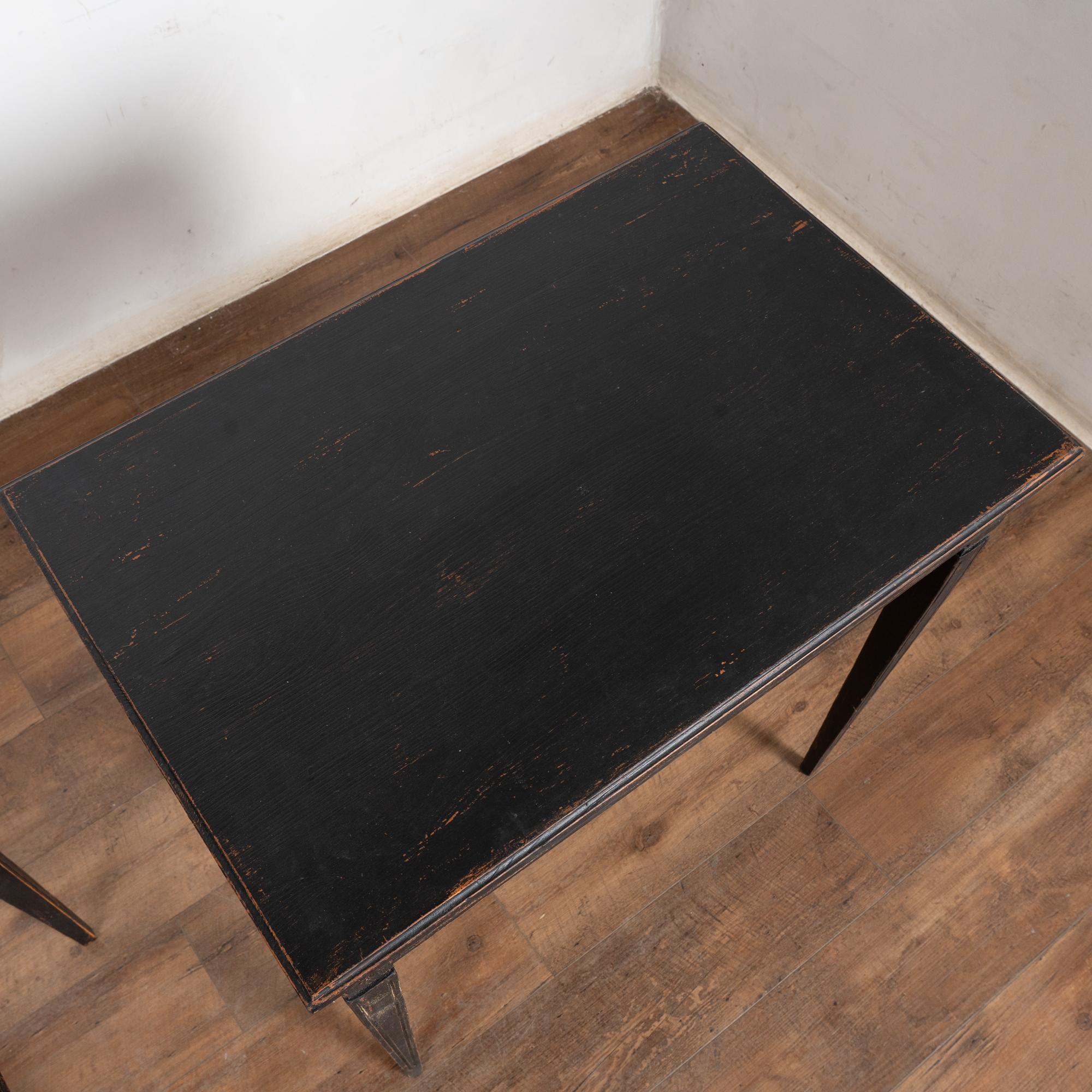 Wood Pair, Swedish Gustavian Style Reproduction Black Side Tables For Sale