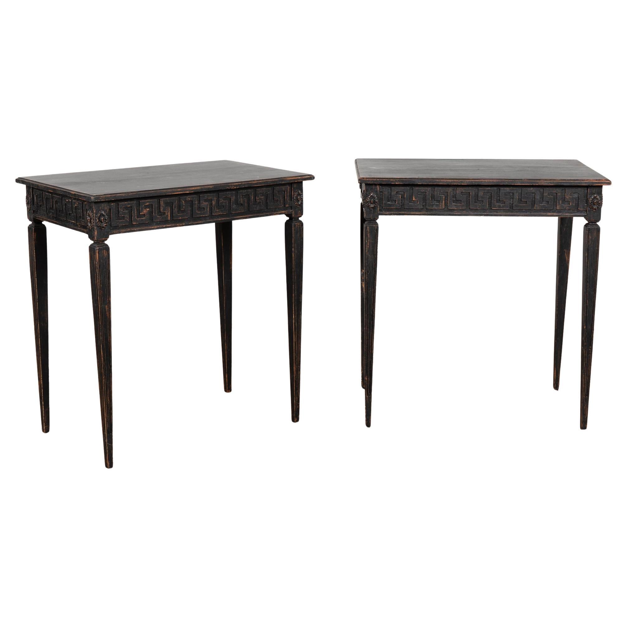 Pair, Swedish Gustavian Style Reproduction Black Side Tables