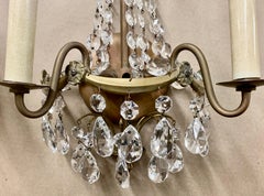 Two Light Swedish Gustavian Sconces in Crystal & Bronze, A Pair