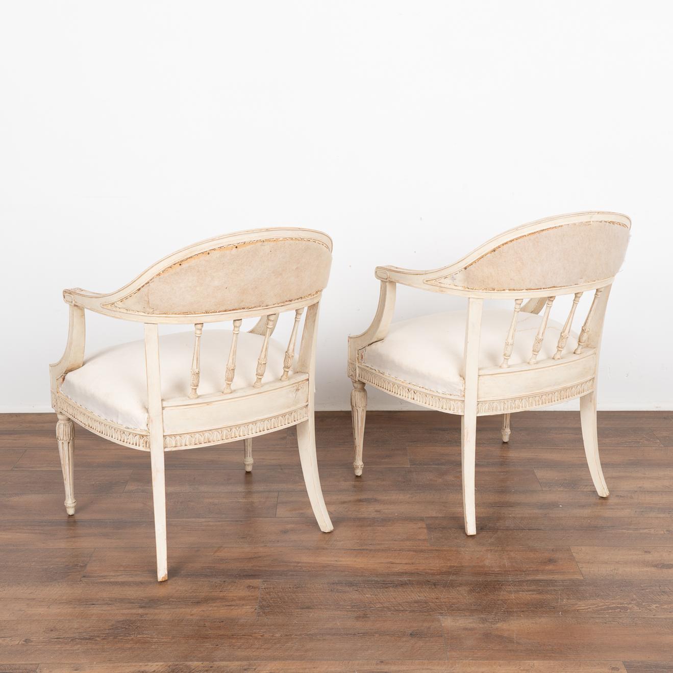 Pair, Swedish Gustavian White Arm Chairs circa 1860-80 7