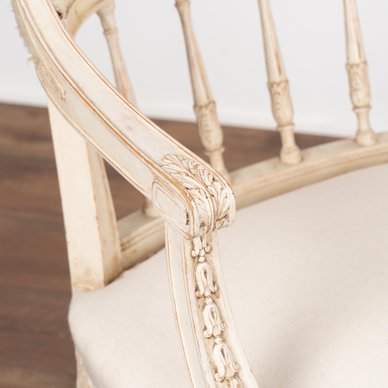 Pair, Swedish Gustavian White Arm Chairs circa 1860-80 2