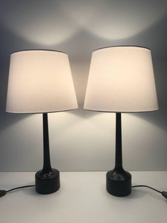 Pair of Swedish Hans-Agne Jakobsson Black Lacquered Wooden Table Lamps, 1955