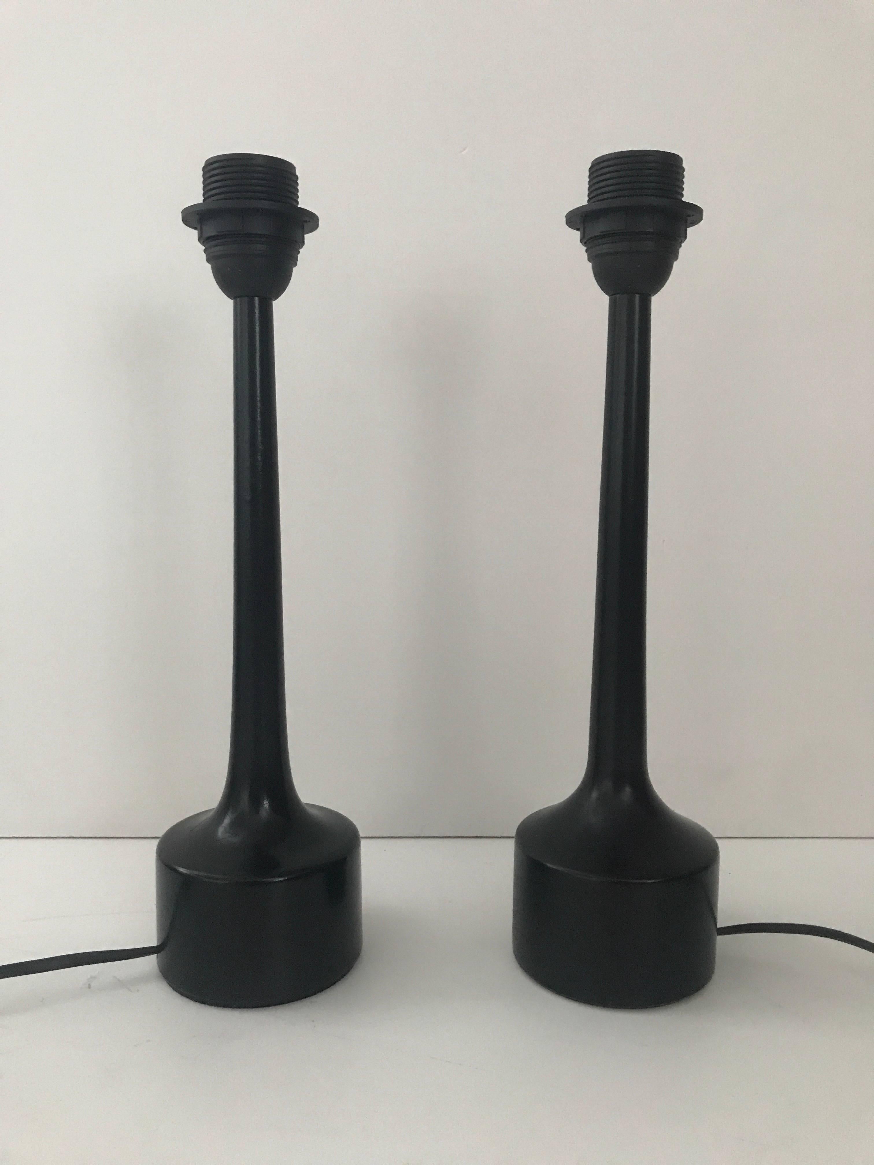 Pair of Swedish Hans-Agne Jakobsson Black Lacquered Wooden Table Lamps, 1955 For Sale 2