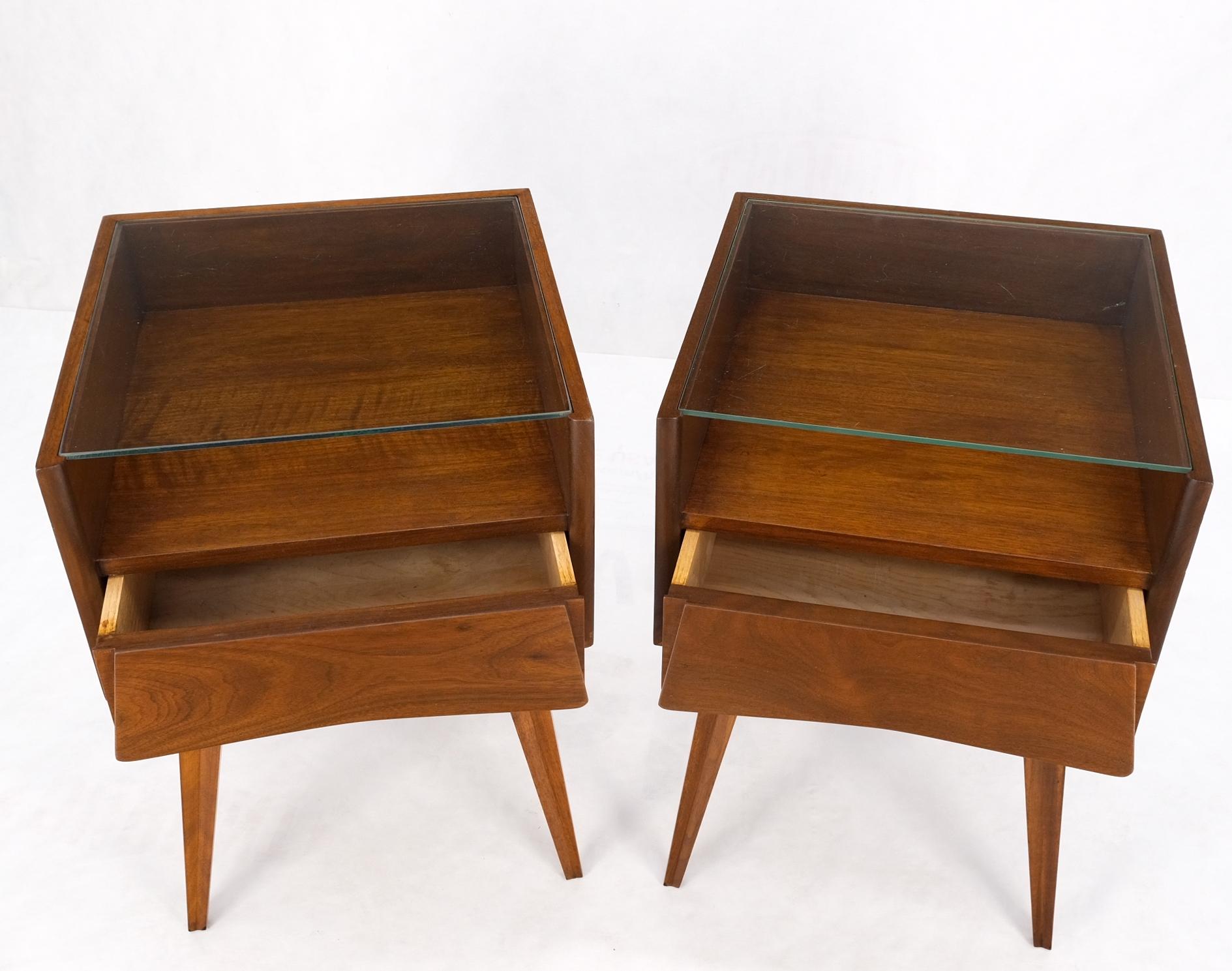 Pair Swedish Mid Century Modern Glass Top Cube Shape End Side Tables NightStands For Sale 6