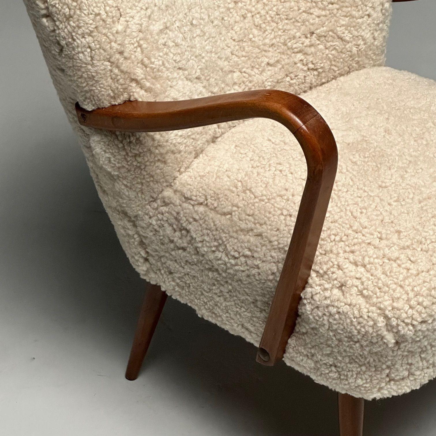 Swedish Designer, Mid-Century Modern, Beige Sheepskin Lounge Chairs, Beech, 1950 5