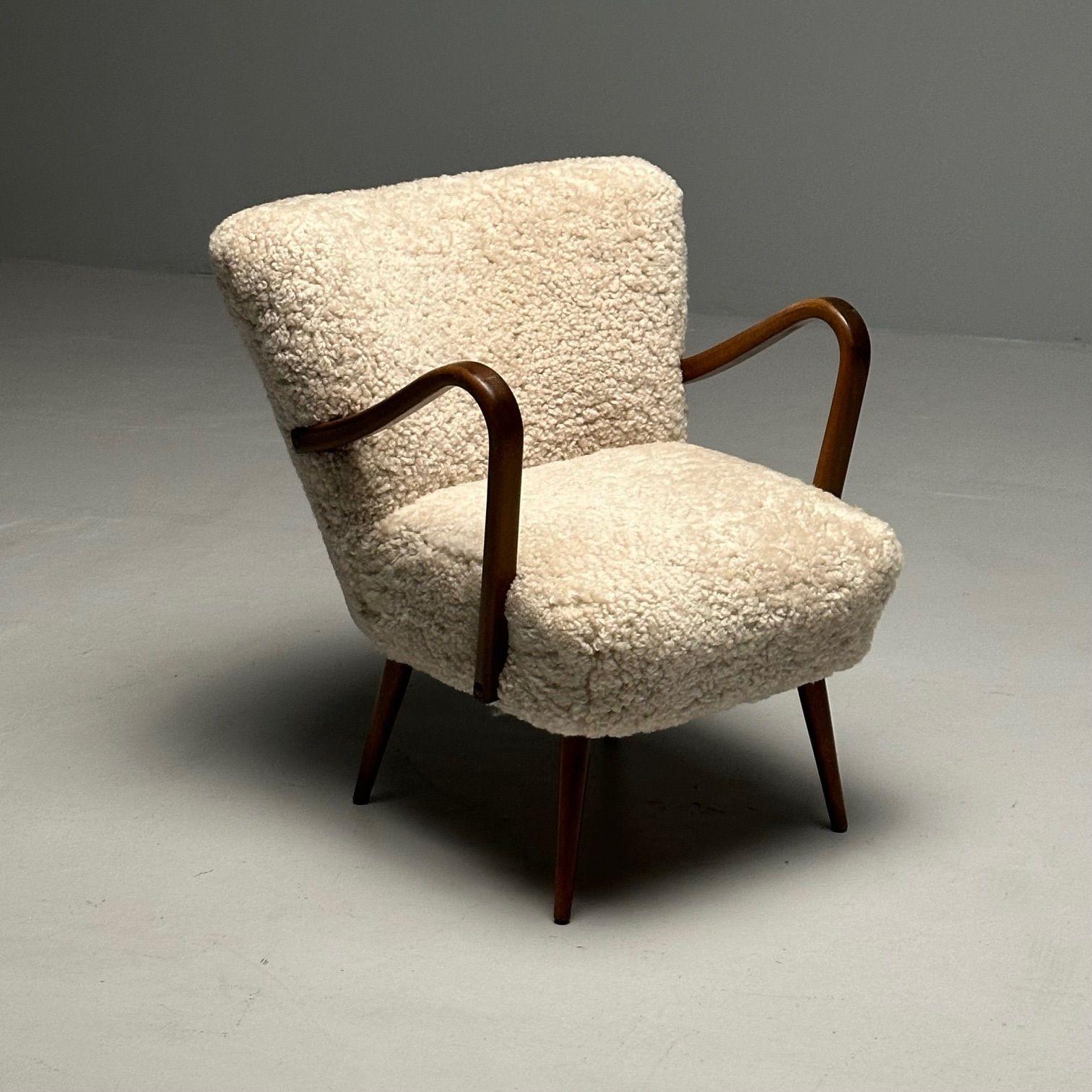 Swedish Designer, Mid-Century Modern, Beige Sheepskin Lounge Chairs, Beech, 1950 8