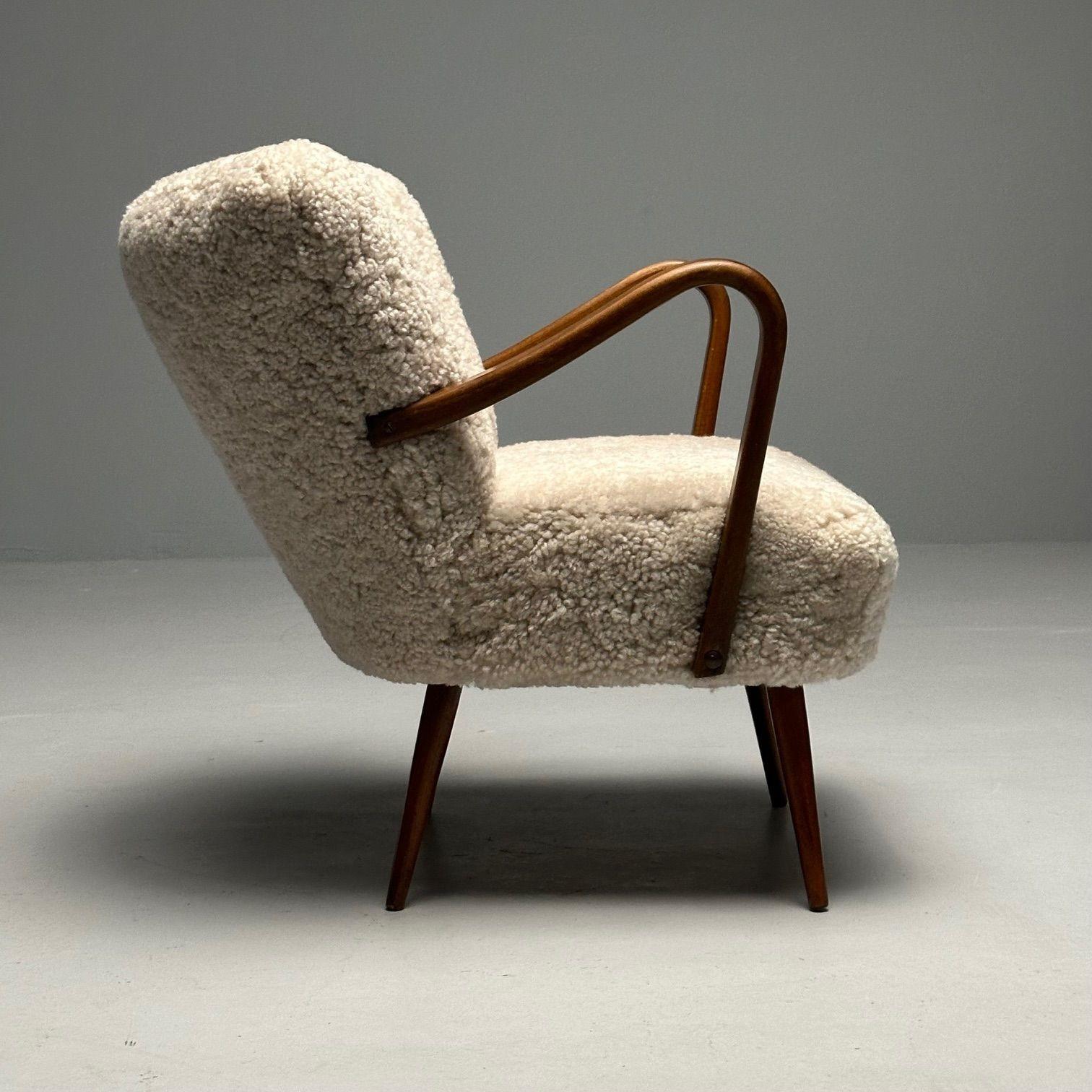Swedish Designer, Mid-Century Modern, Beige Sheepskin Lounge Chairs, Beech, 1950 11