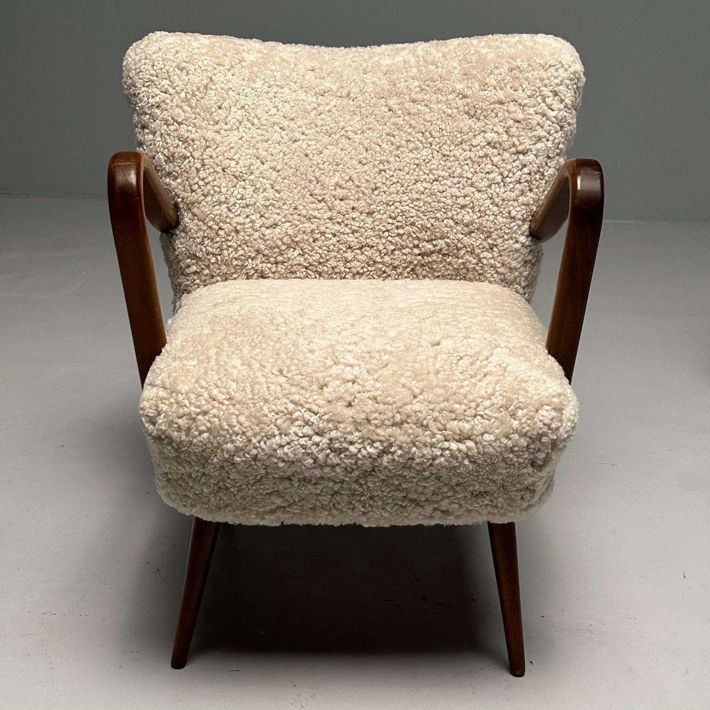 Swedish Designer, Mid-Century Modern, Beige Sheepskin Lounge Chairs, Beech, 1950 14