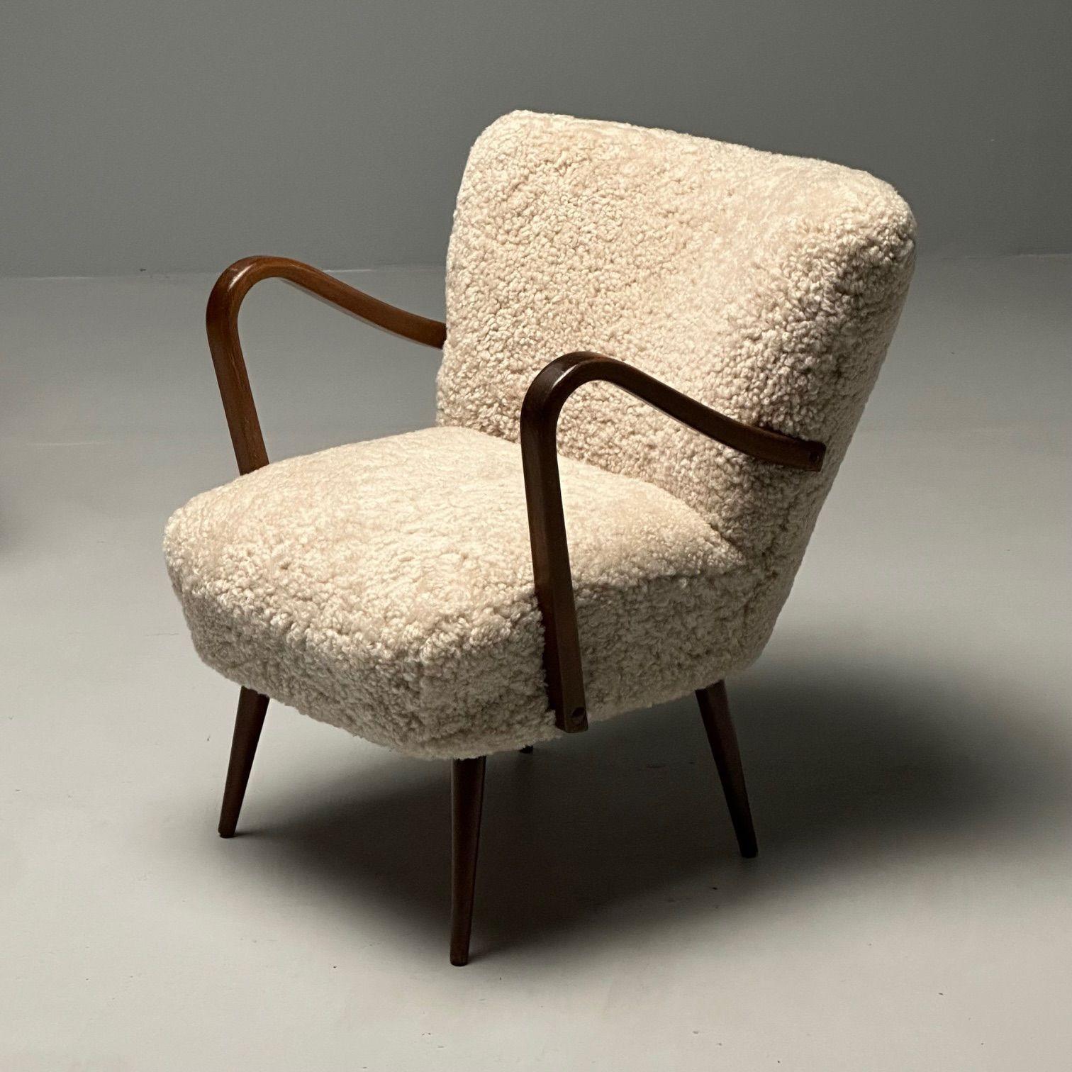 Swedish Designer, Mid-Century Modern, Beige Sheepskin Lounge Chairs, Beech, 1950 2