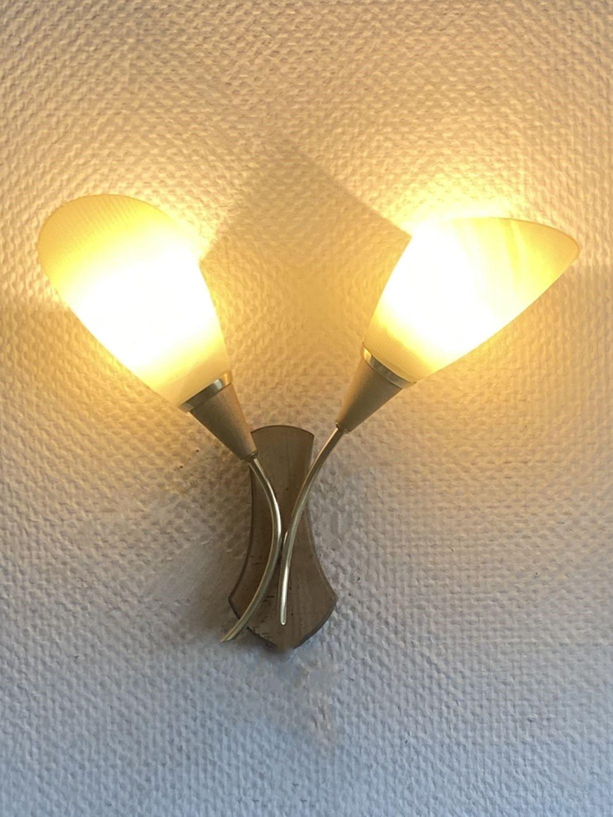 Pair Swedish Pine Brass Two-Light Wall Sconces with Glass Pleated Shades, 1940s For Sale 10