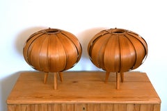 Pair Swedish Pine Veneer Table Lamps by Hans-Agne Jakobsson for Ellysett, 1960s