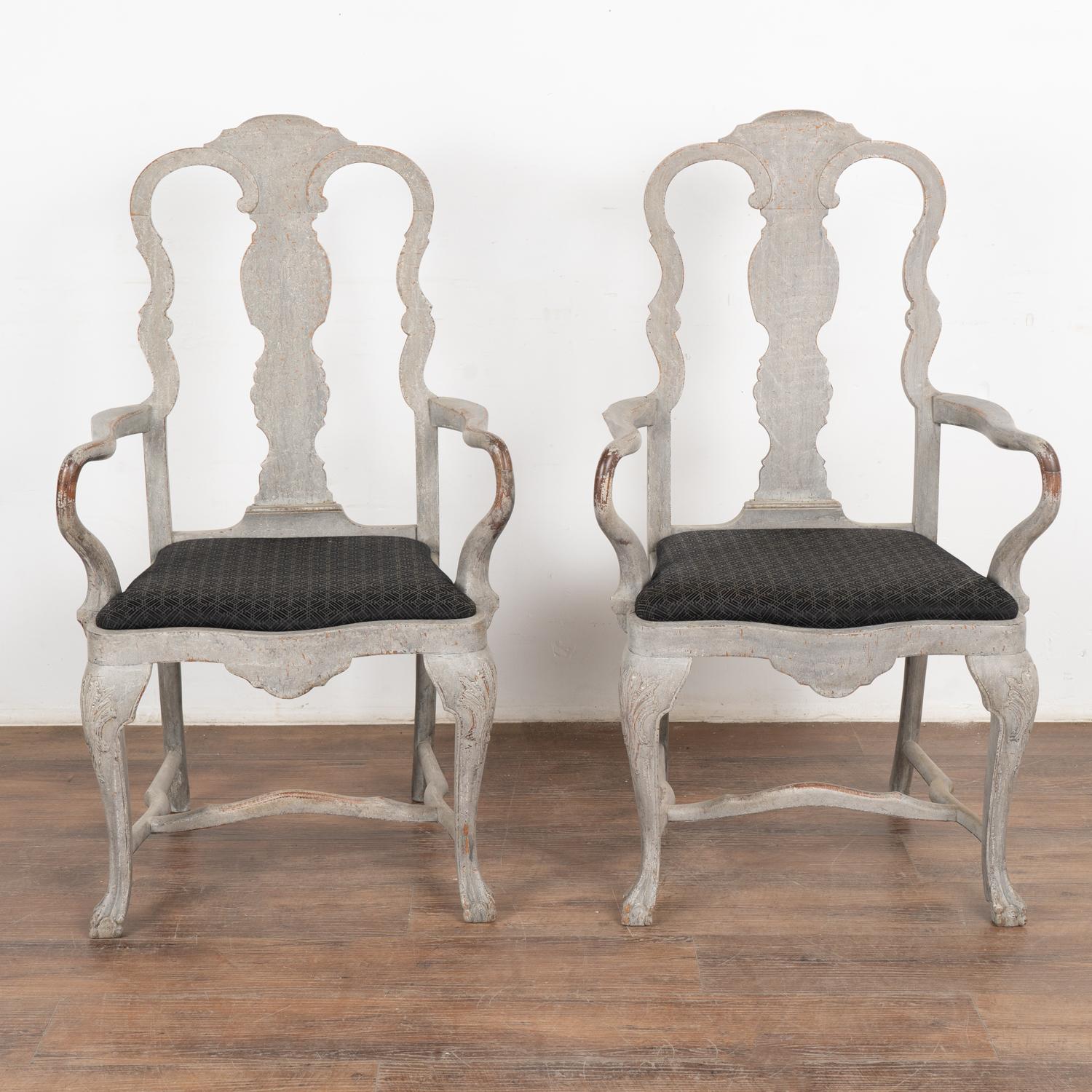 Pair, Swedish Rococo Style Arm Chairs, circa 1890 In Good Condition For Sale In Round Top, TX