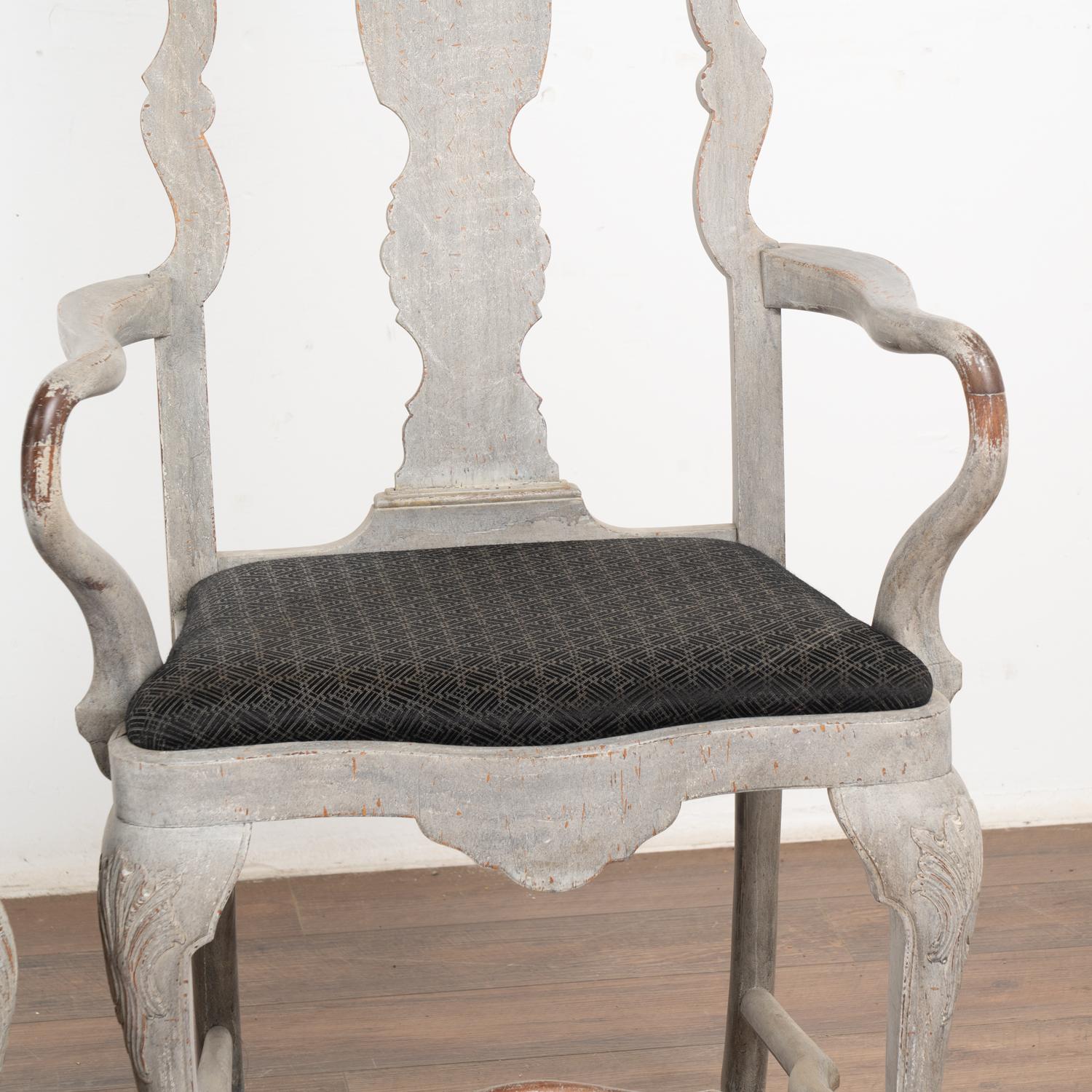 Upholstery Pair, Swedish Rococo Style Arm Chairs, circa 1890 For Sale