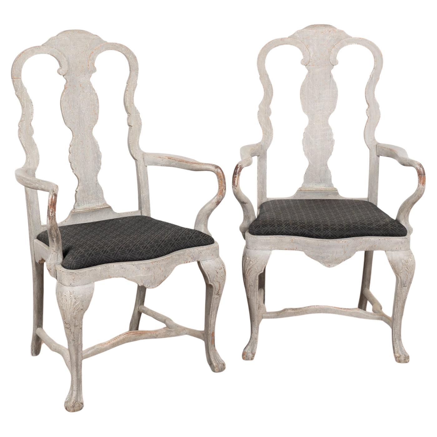 Pair, Swedish Rococo Style Arm Chairs, circa 1890 For Sale