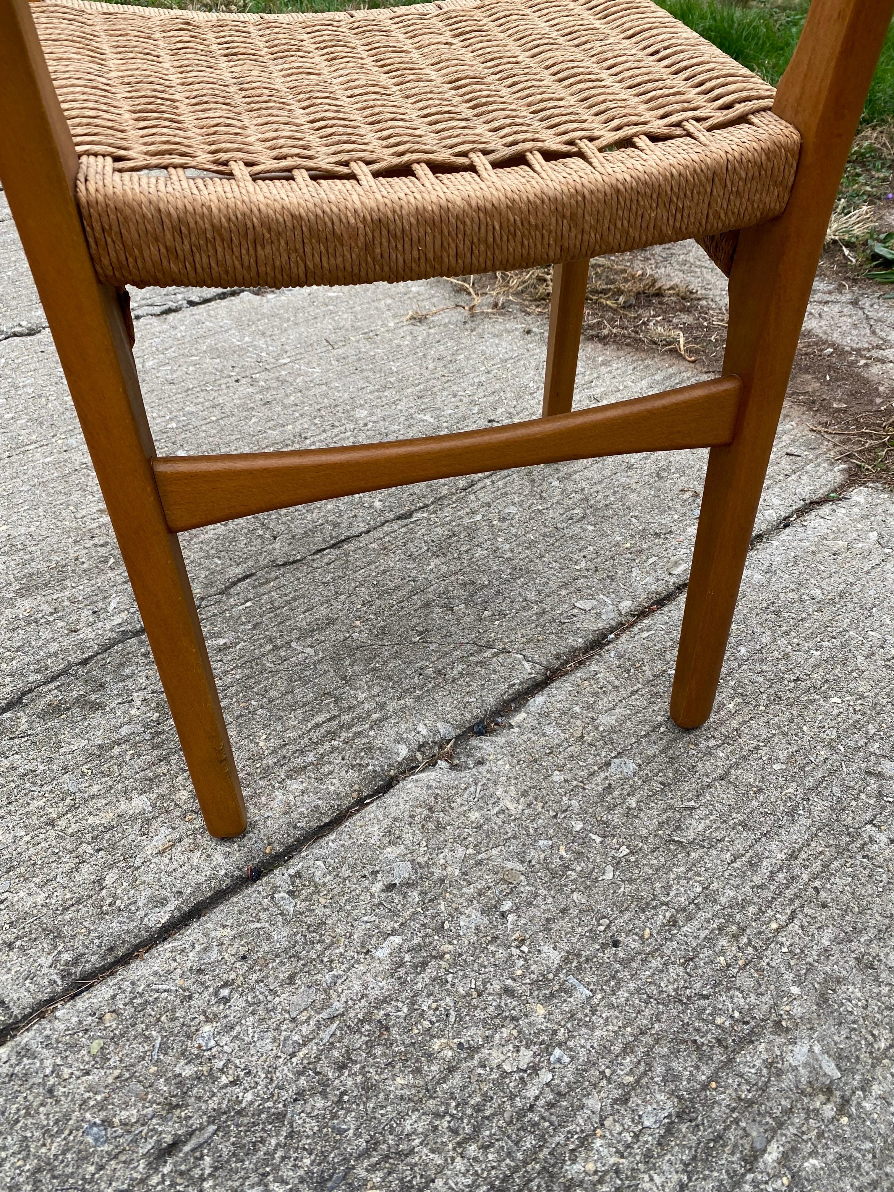 Pair Swedish Teak Dining Chairs with papercord seats For Sale 4