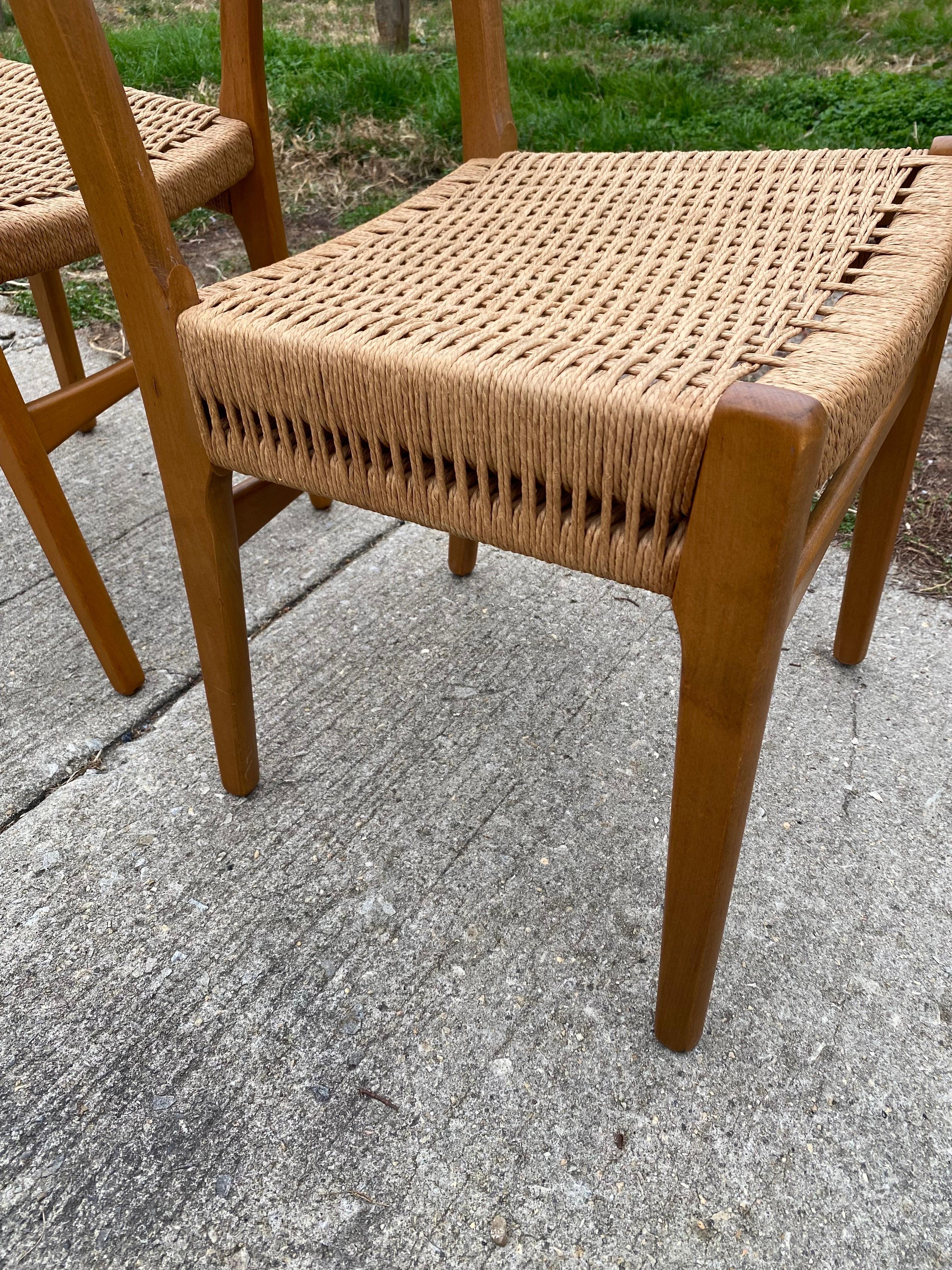 Mid-20th Century Pair Swedish Teak Dining Chairs with papercord seats For Sale