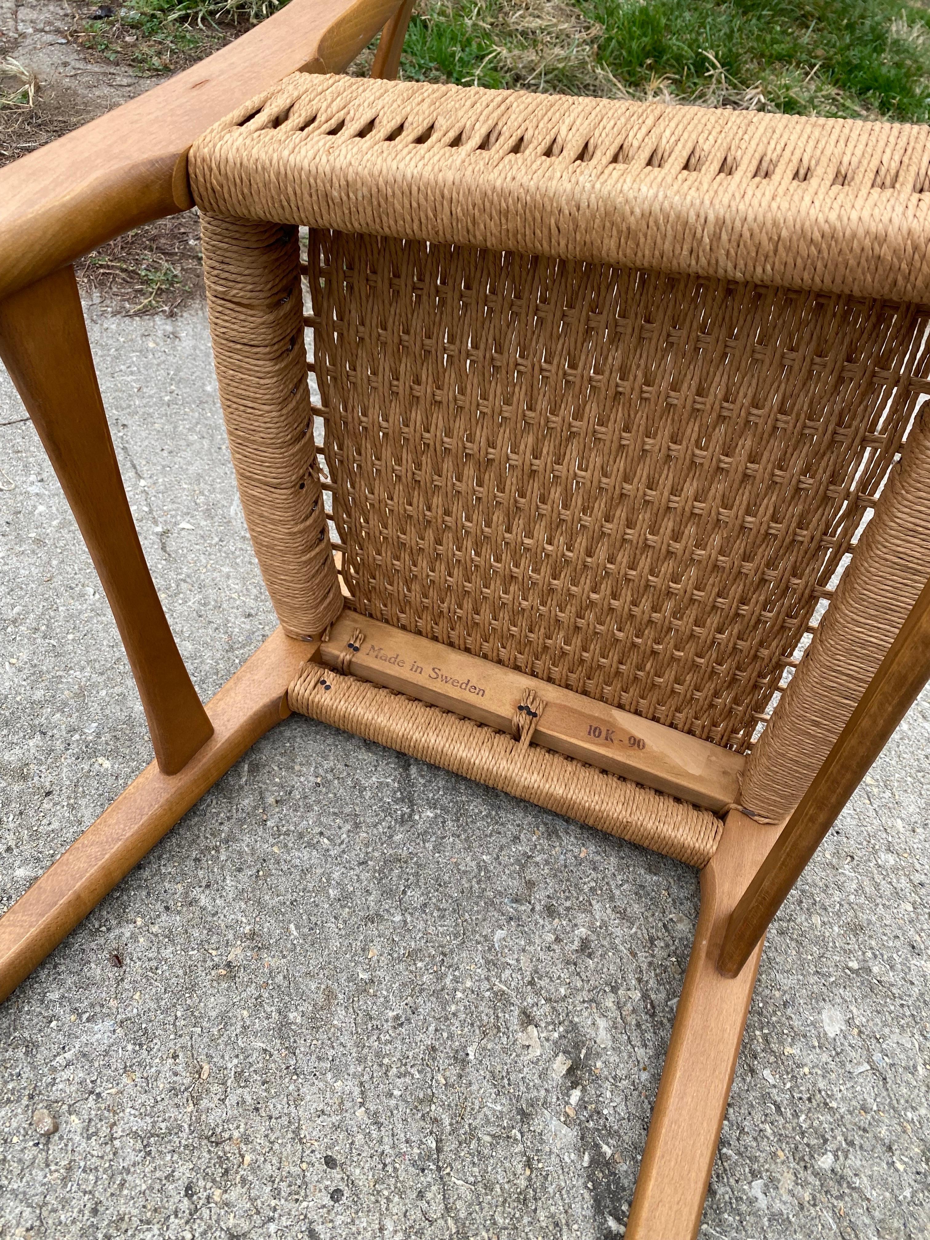 Pair Swedish Teak Dining Chairs with papercord seats For Sale 2