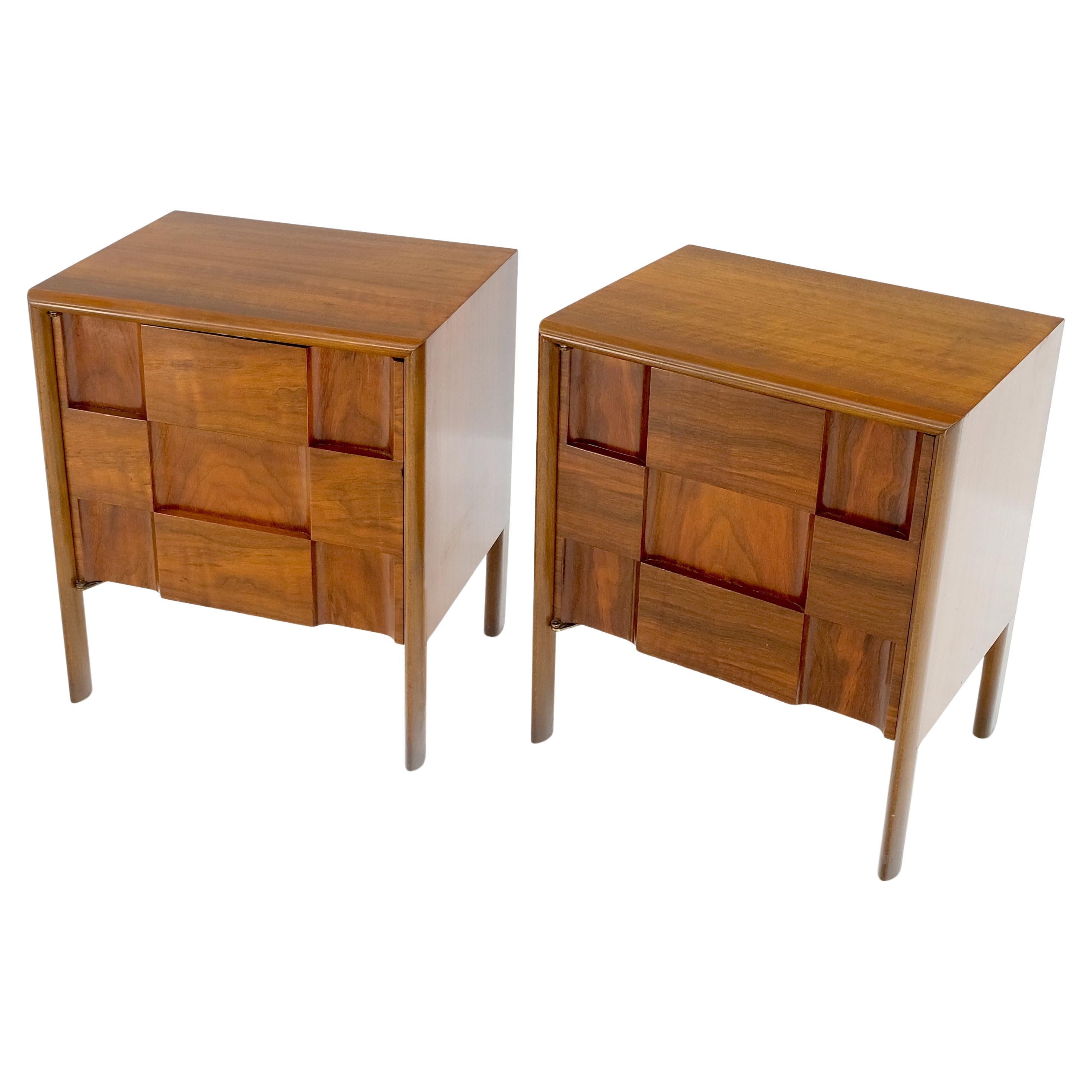 Pair Swedish Walnut Birch Int Block Front Door End Side Tables Night Stands Mint For Sale