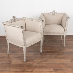 Pair, Swedish White Painted Gustavian Arm Chairs, circa 1880-1900