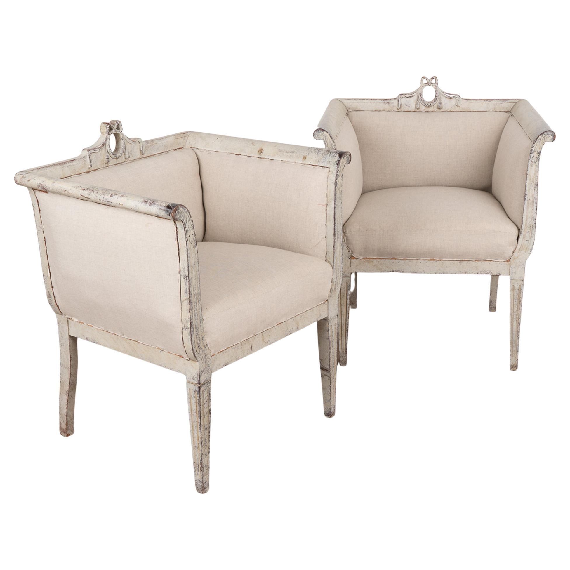 Pair, Gustavian White Arm Chairs, Sweden circa 1910 For Sale at 1stDibs
