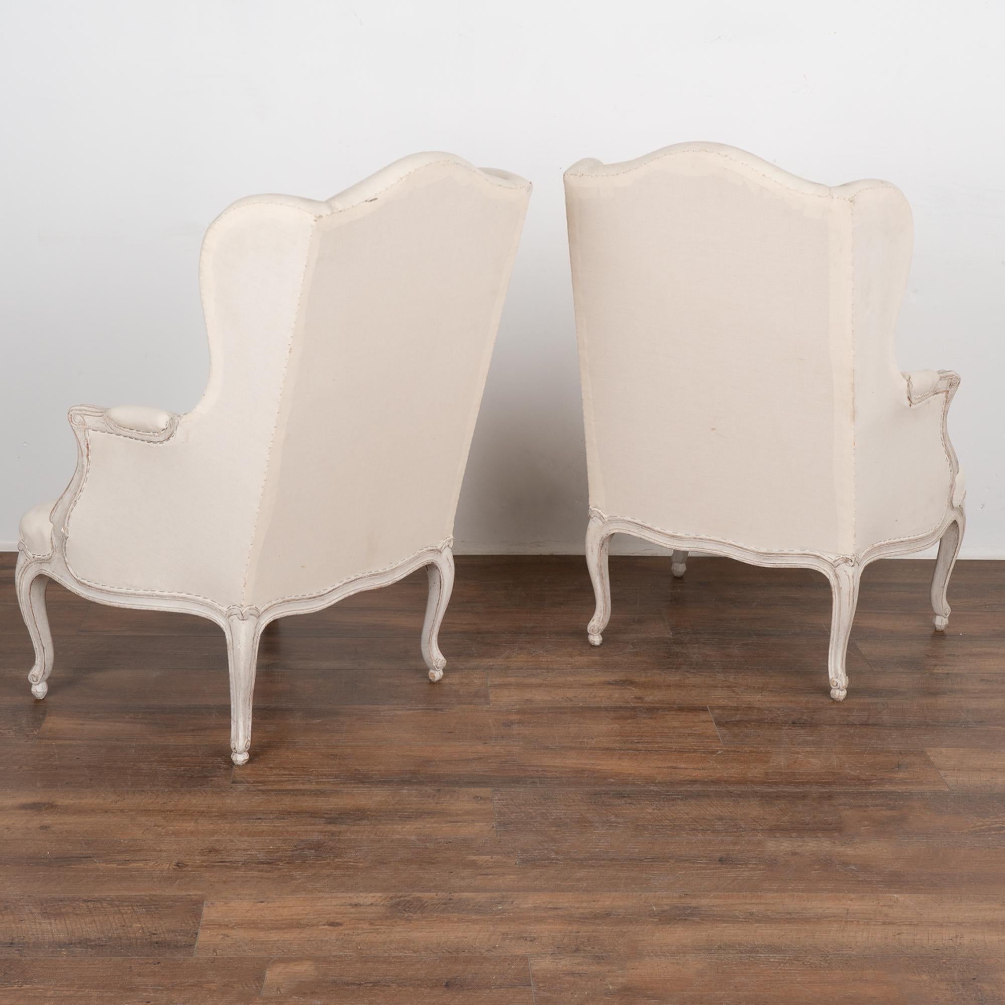 Pair, Swedish White Painted Wingback Arm Chairs, circa 1910 For Sale 4