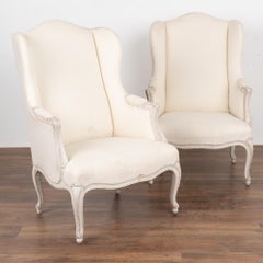 Pair, Swedish White Painted Wingback Arm Chairs, circa 1910