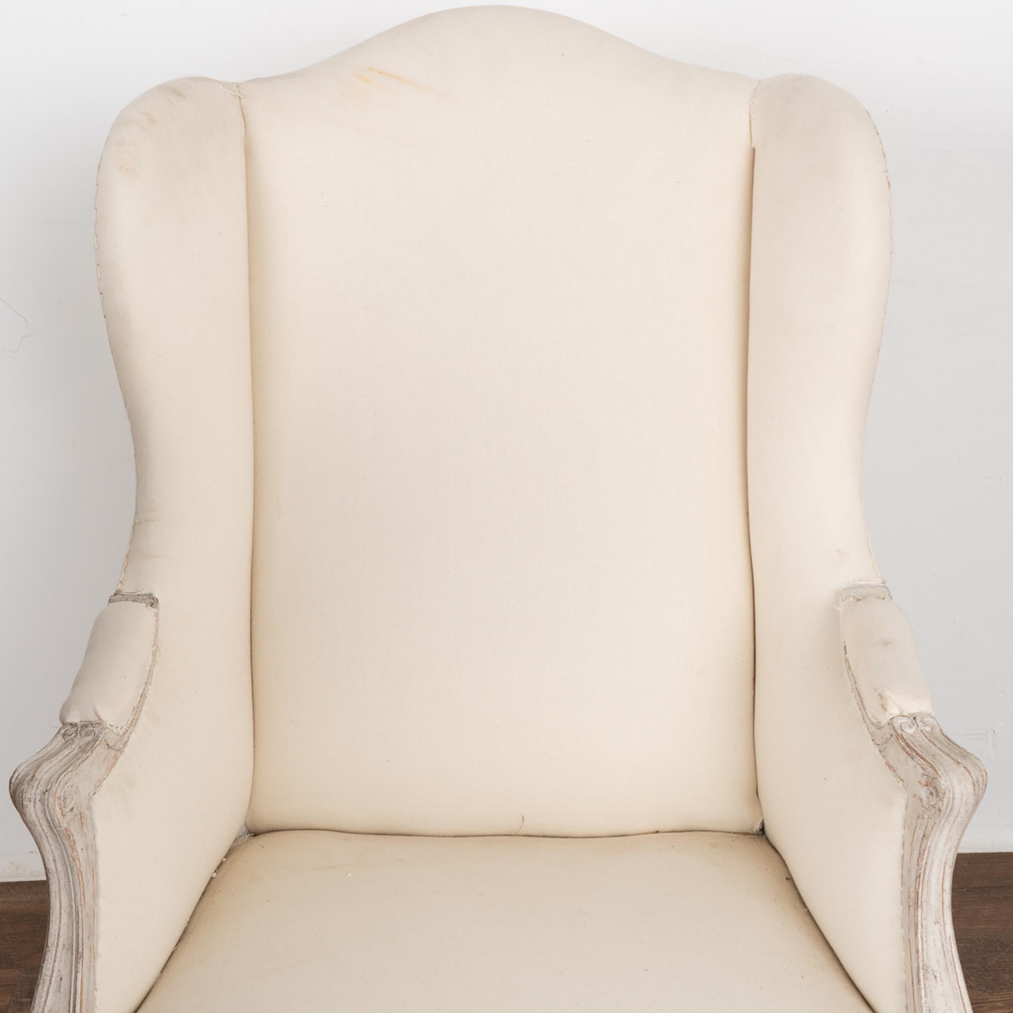 Pair, Swedish White Painted Wingback Arm Chairs, circa 1910 For Sale 2