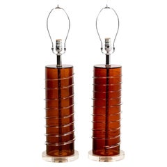 Pair Swirled Amber glass Lamps