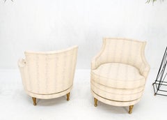 Pair Swivel Art Deco Mid-Century Modern Compact Round Barrel Pod Lounge Chairs