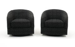 Pair Swivel Barrel Chairs Dark Gray, Almost Black, Style of Milo Baughman