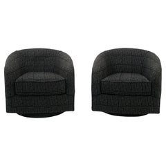 Retro Pair Swivel Barrel Chairs Dark Gray, Almost Black, Style of Milo Baughman