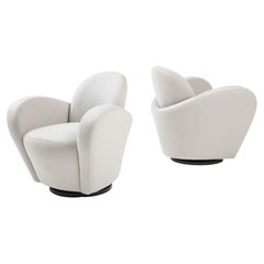 Pair Swivel Lounge Chair in Ivory Bouclé by Michael Wolk for Directional