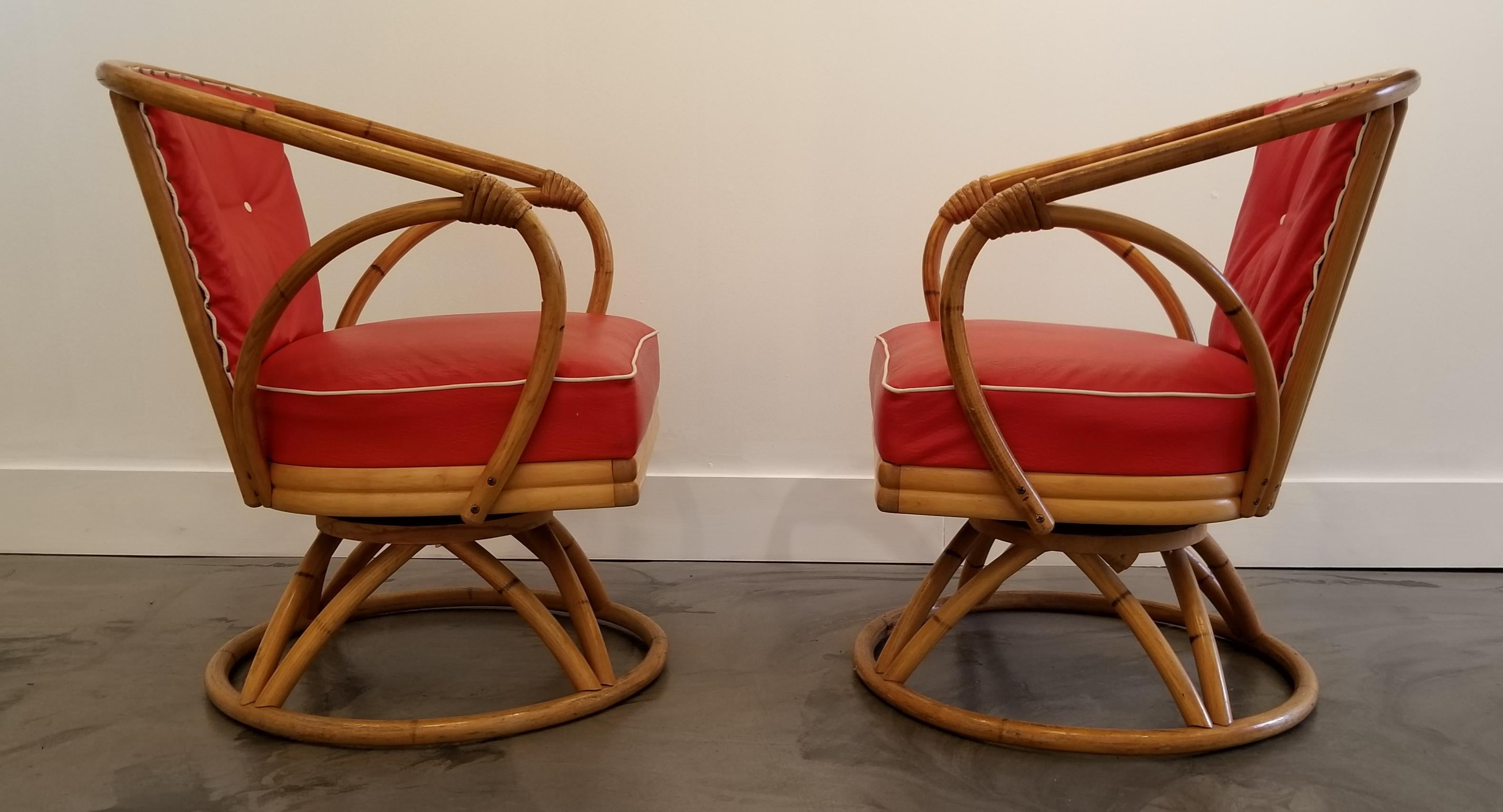 20th Century Organic Modern Swivel Lounge Chairs by Heywood Wakefield For Sale