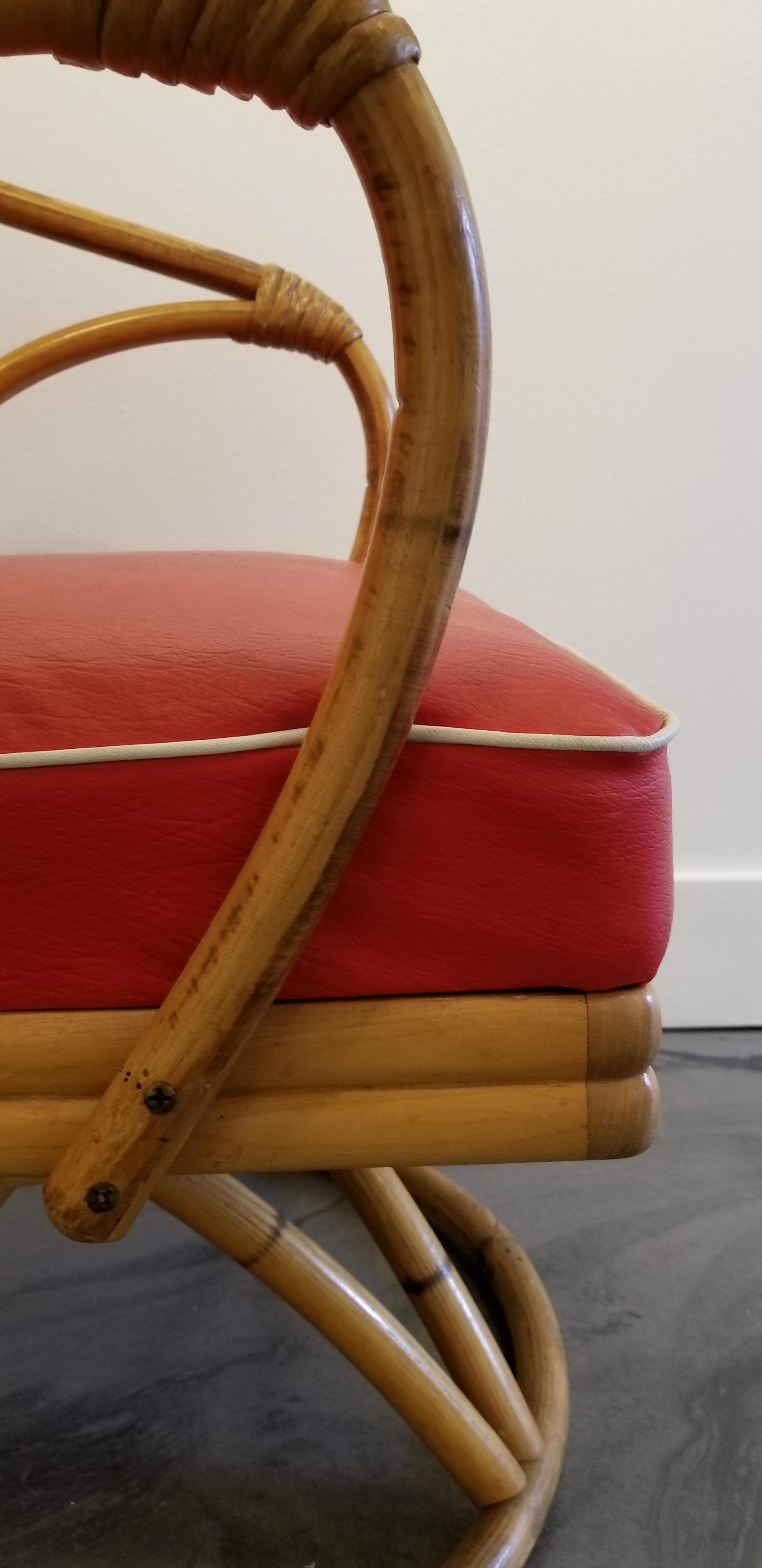 Rattan Organic Modern Swivel Lounge Chairs by Heywood Wakefield For Sale
