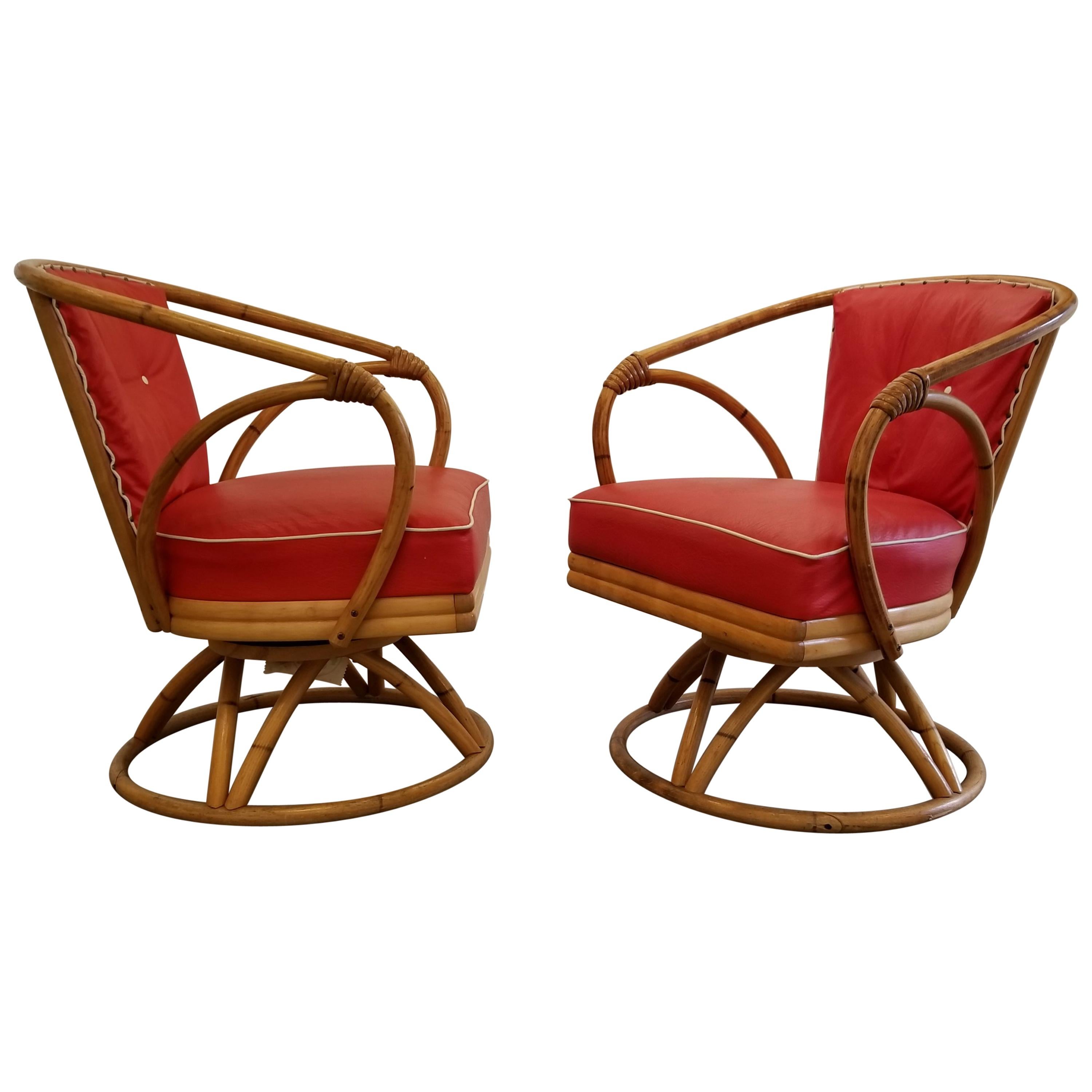 Organic Modern Swivel Lounge Chairs by Heywood Wakefield For Sale