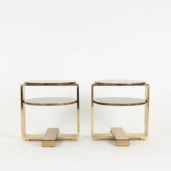 Pair Sylvan S.F. Lacquered Goatskin Brass Occasional Tables