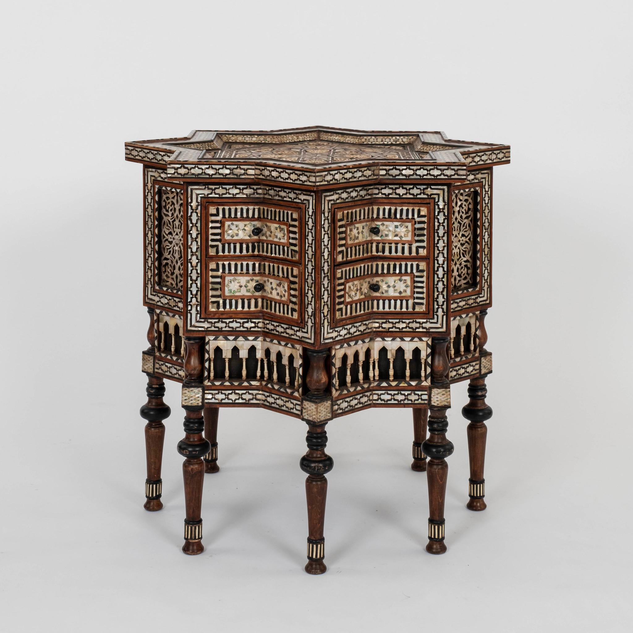 Moorish Pair Syrian Hexadecagon Marquetry Chests For Sale