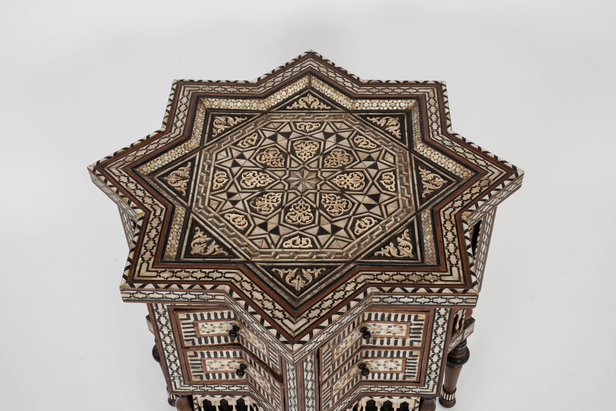 20th Century Pair Syrian Hexadecagon Marquetry Chests For Sale