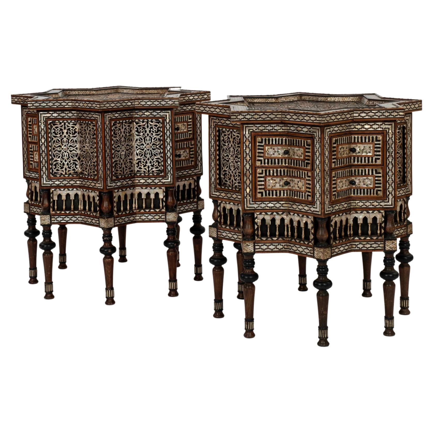 Pair Syrian Hexadecagon Marquetry Chests For Sale