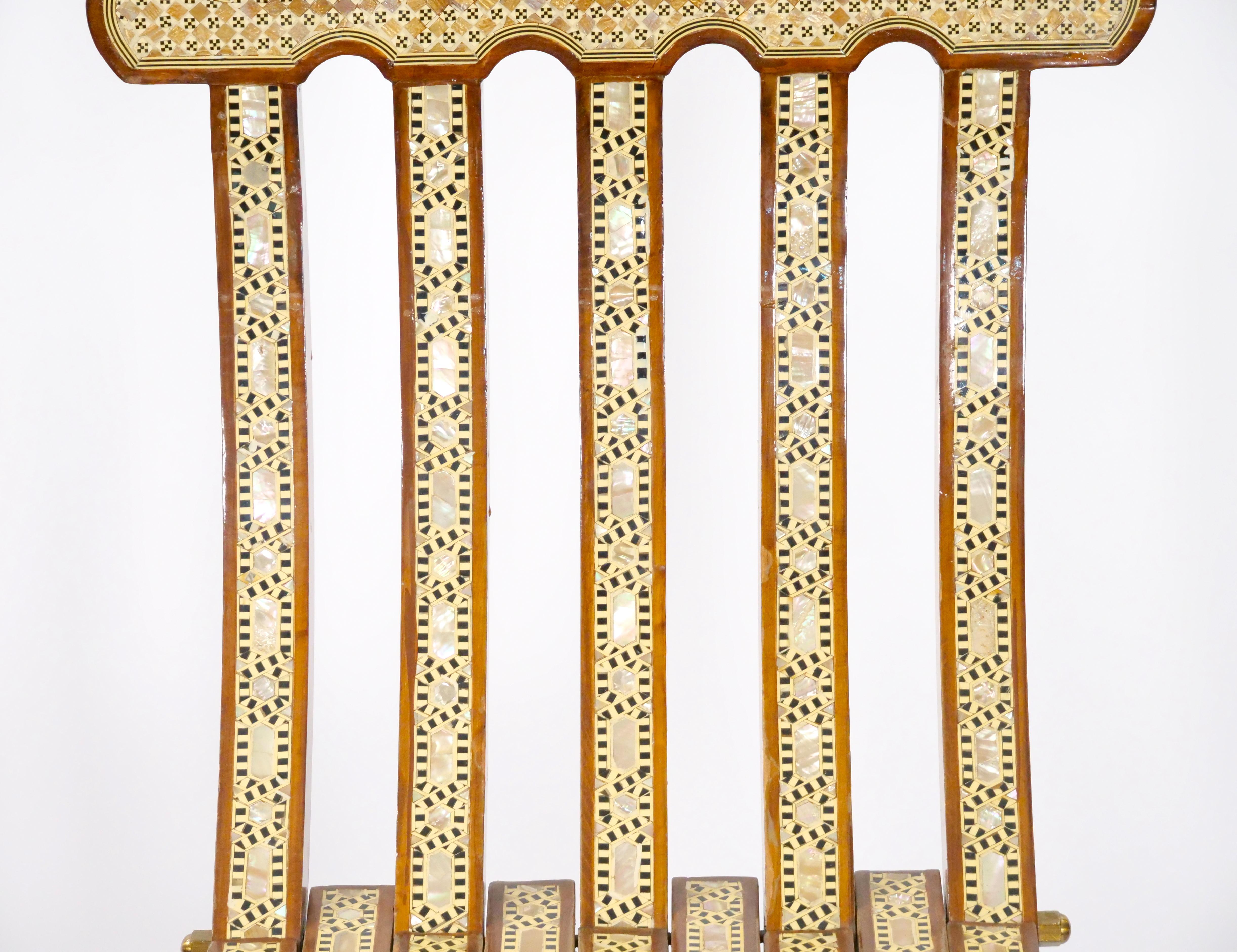 Pair Syrian Moorish Style Inlaid Folding Chairs 6
