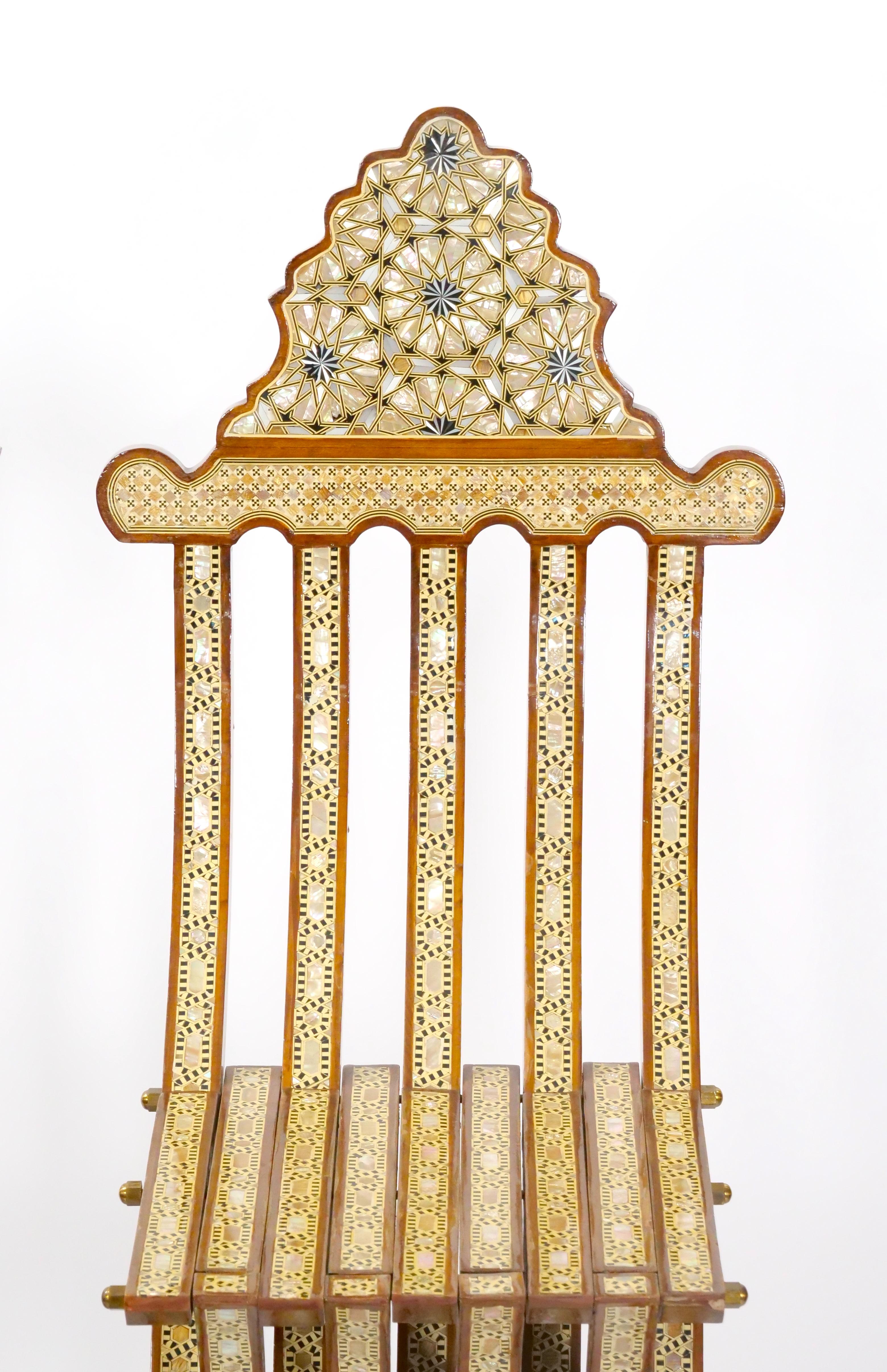 Bone Pair Syrian Moorish Style Inlaid Folding Chairs