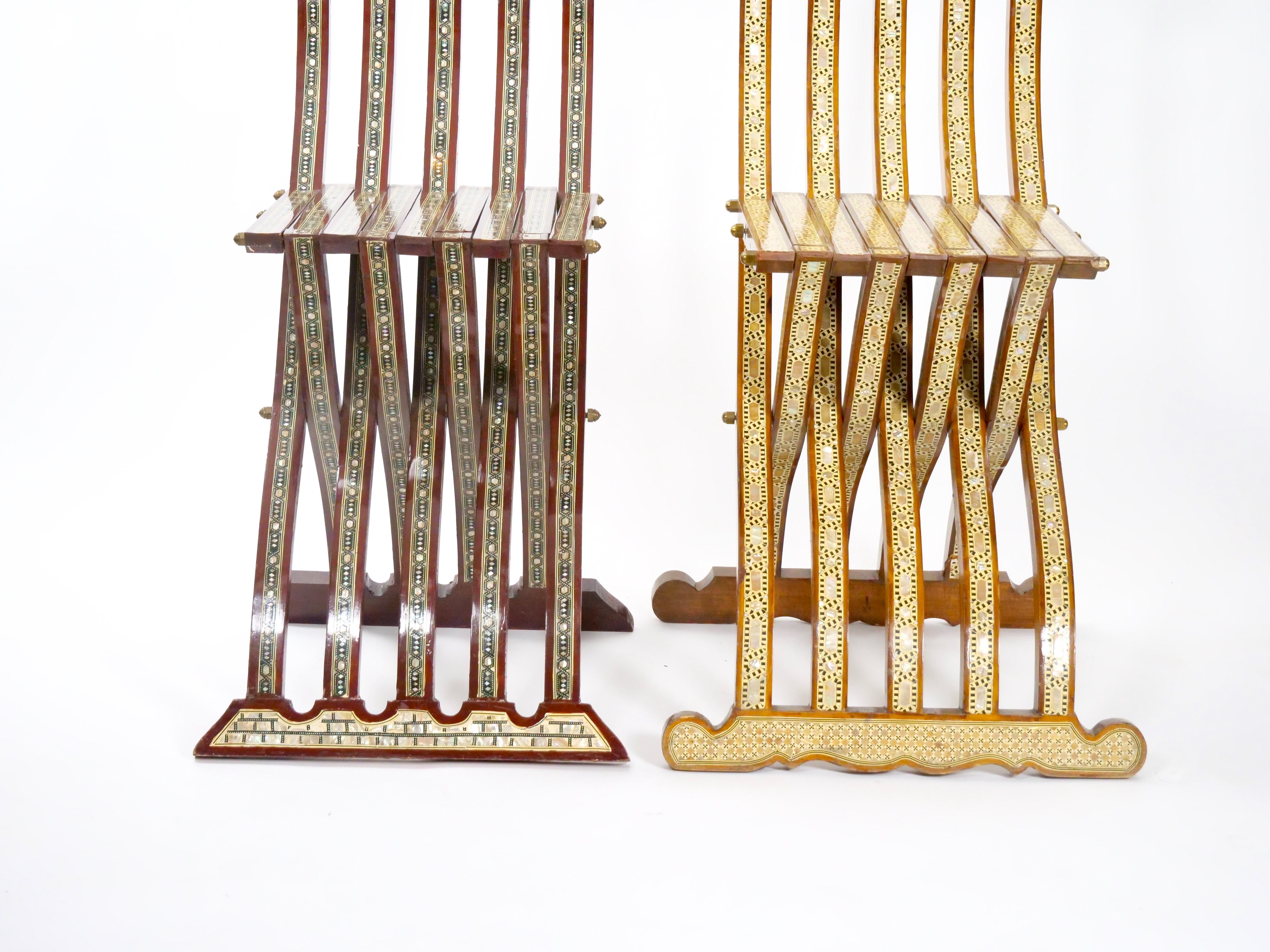 Pair Syrian Moorish Style Inlaid Folding Chairs 1
