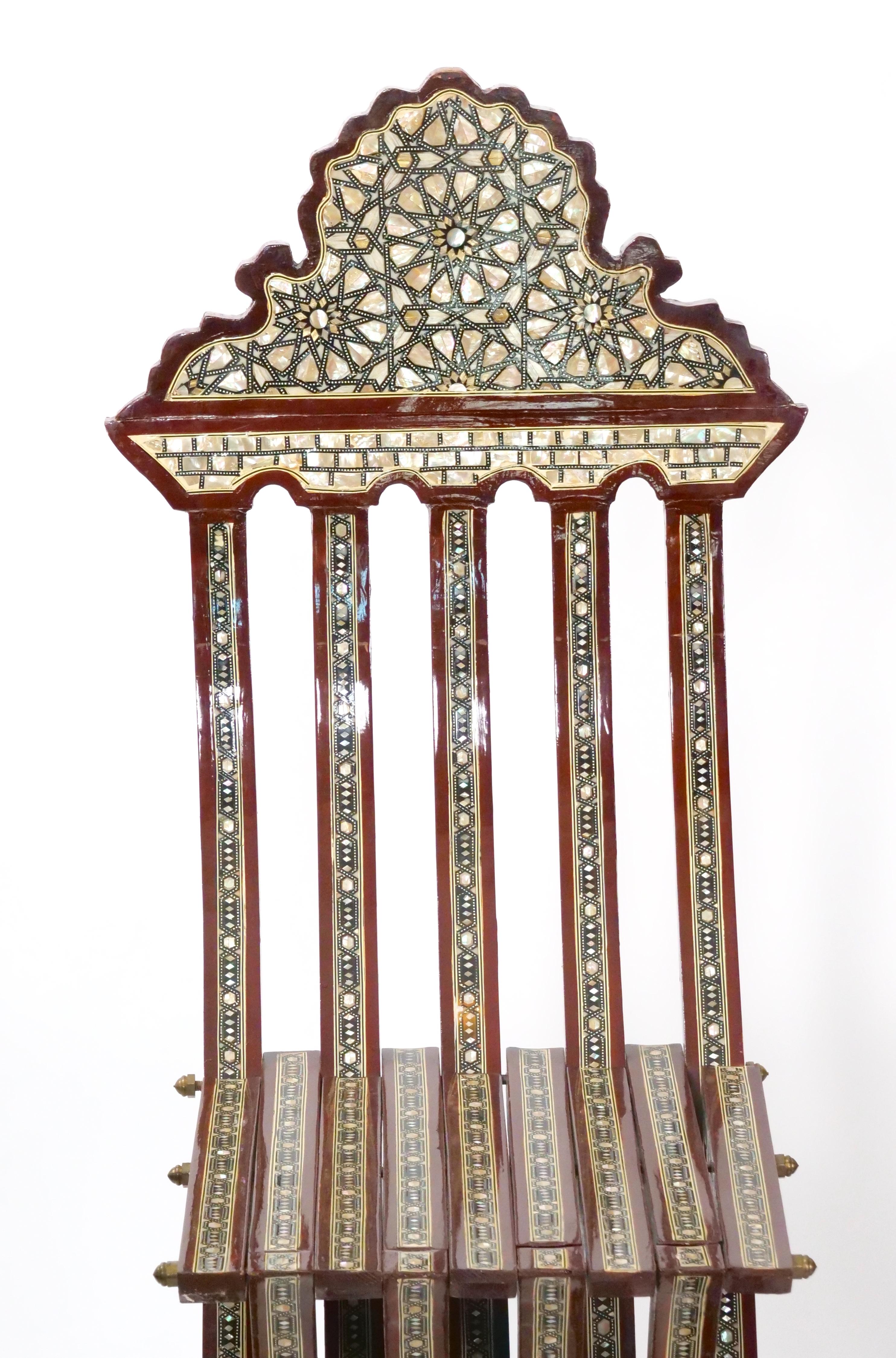 Pair Syrian Moorish Style Inlaid Folding Chairs 2