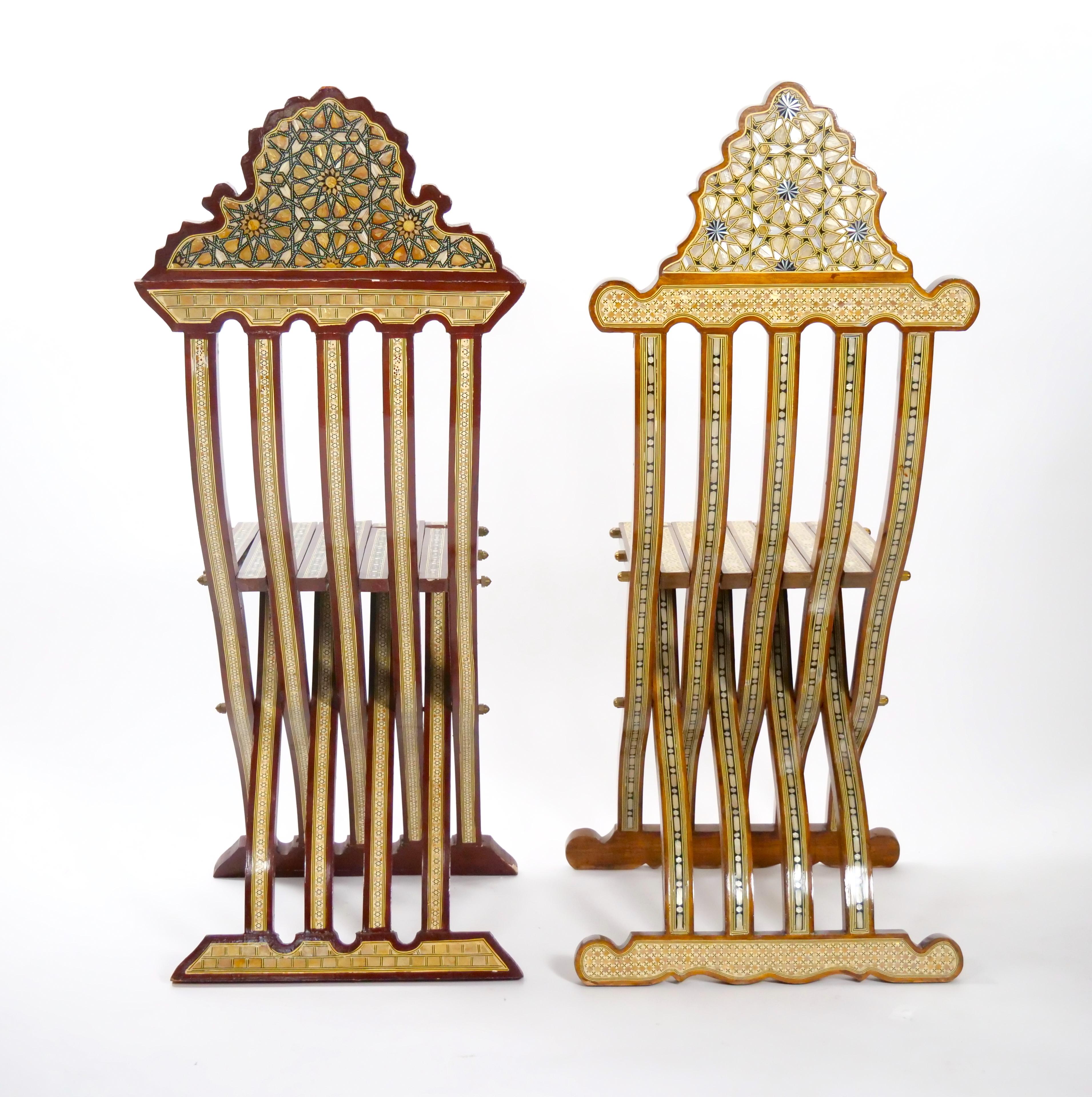 Pair Syrian Moorish Style Inlaid Folding Chairs 3