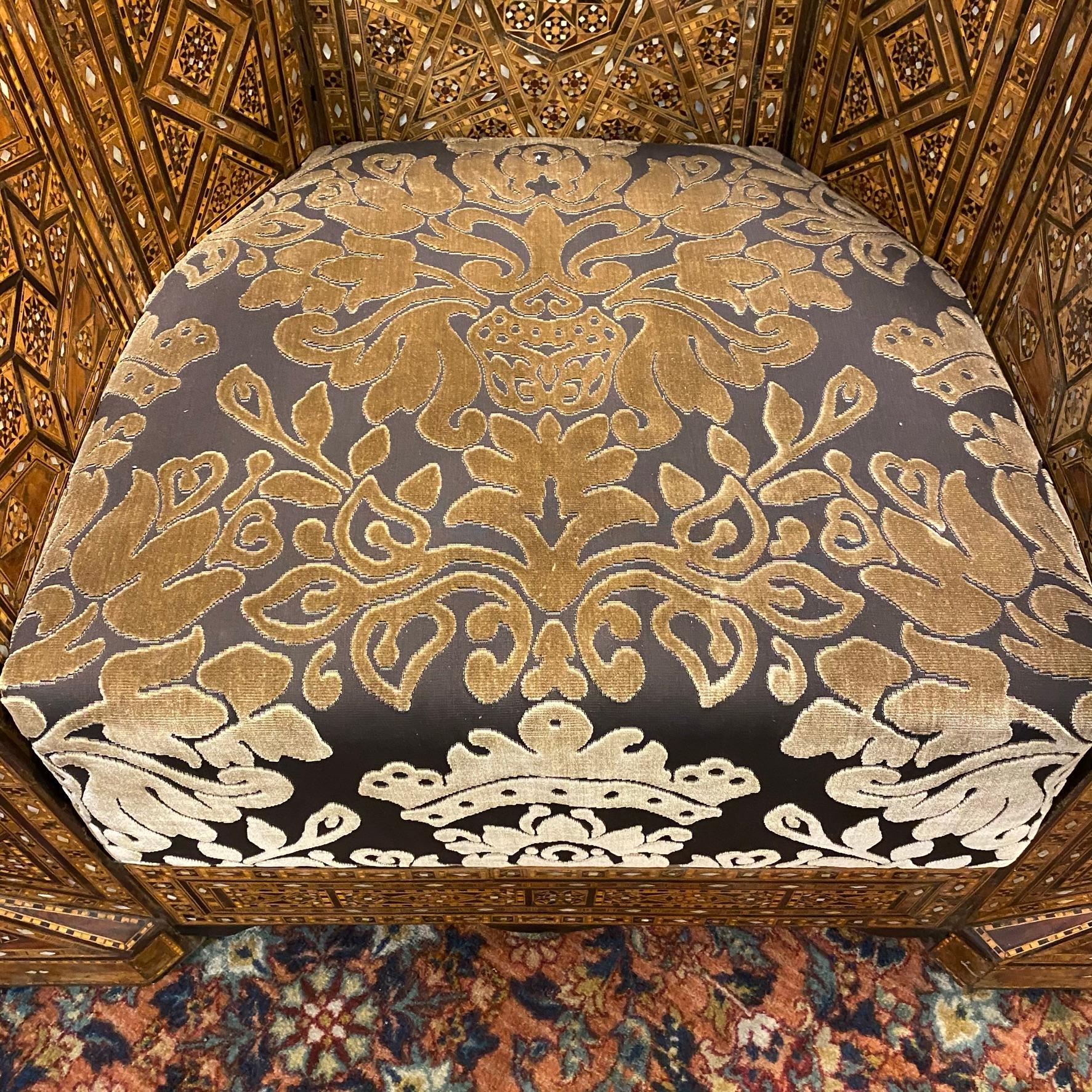 Pair Syrian Parquetry Inlaid Upholstered Club Chairs 5