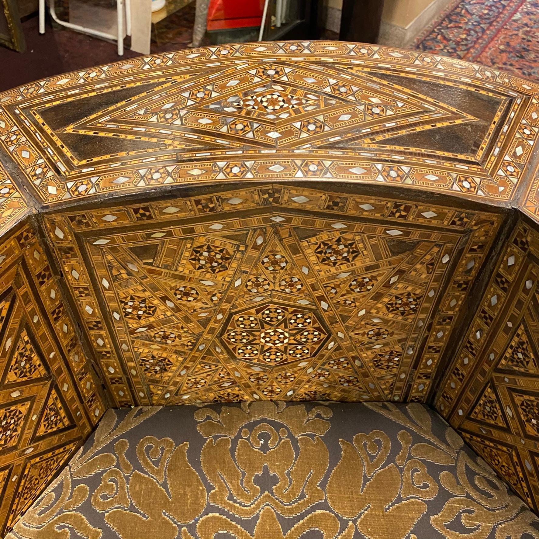 Pair Syrian Parquetry Inlaid Upholstered Club Chairs 6