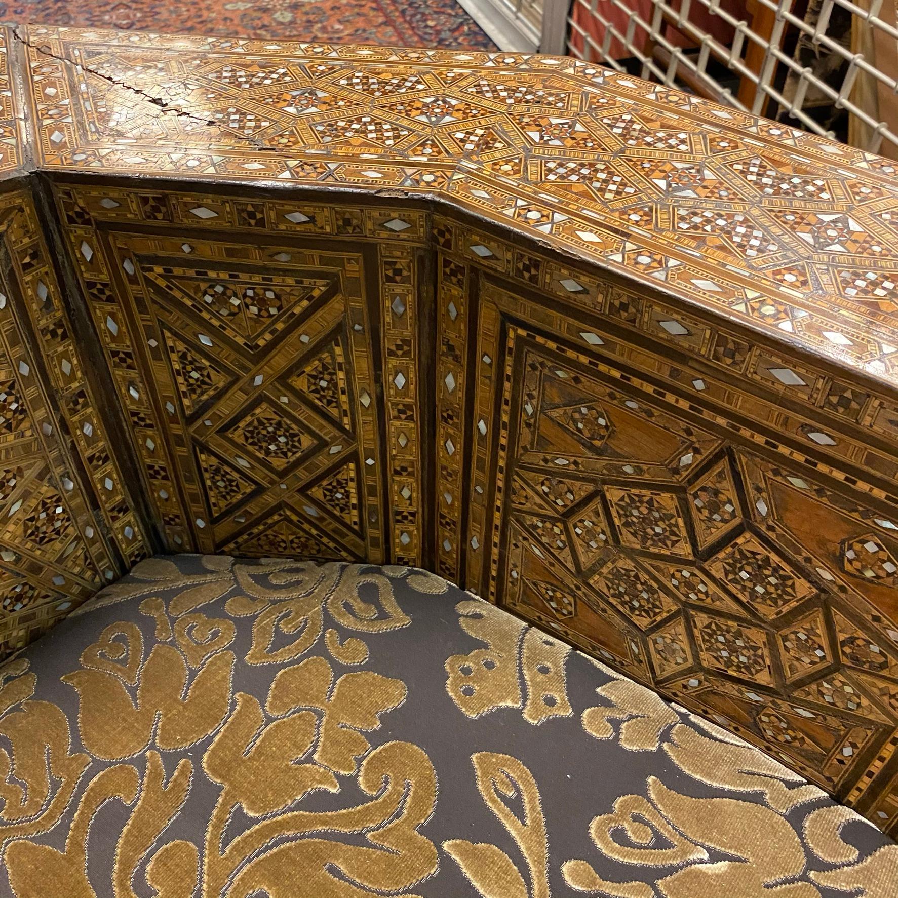 Pair Syrian Parquetry Inlaid Upholstered Club Chairs 7