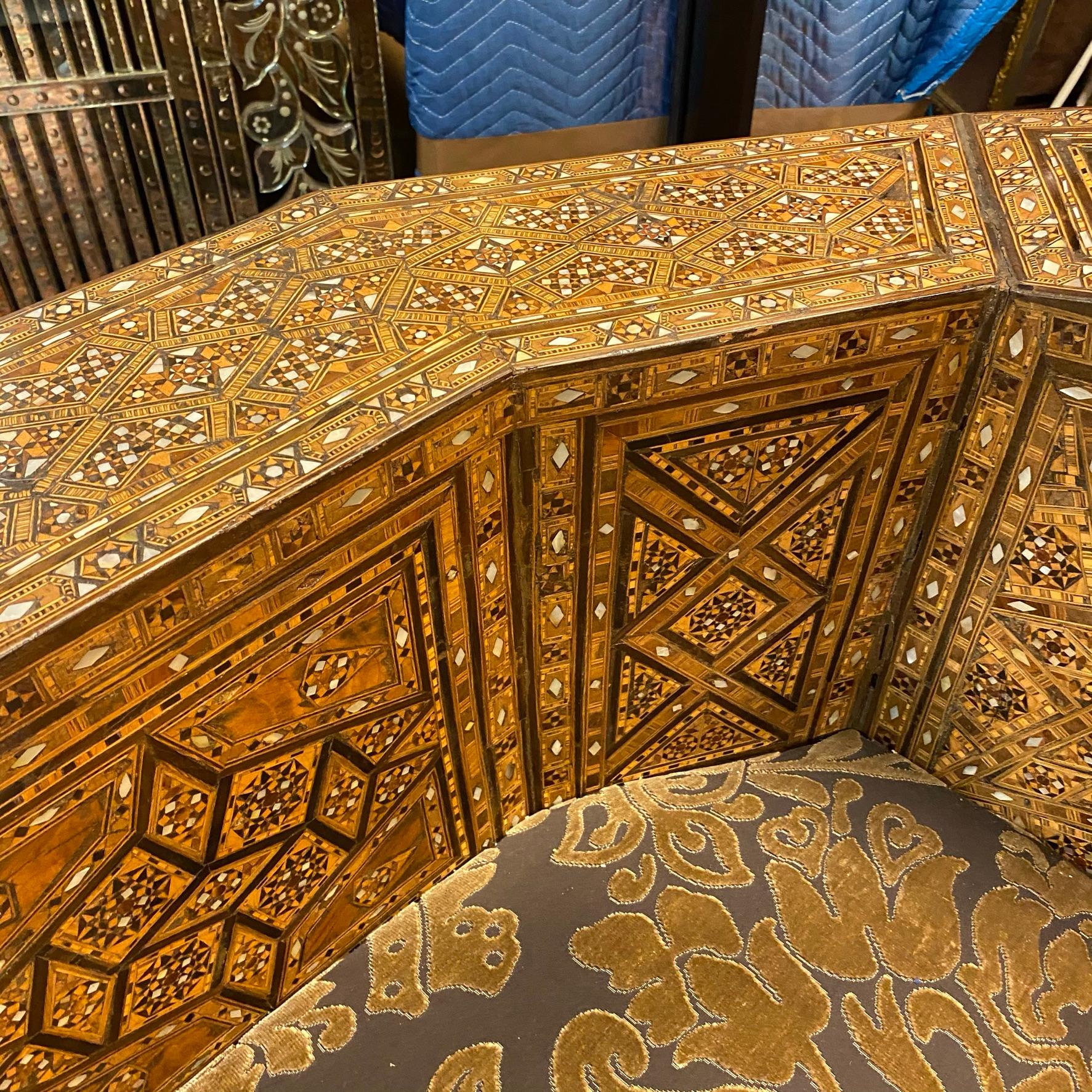Pair Syrian Parquetry Inlaid Upholstered Club Chairs 8
